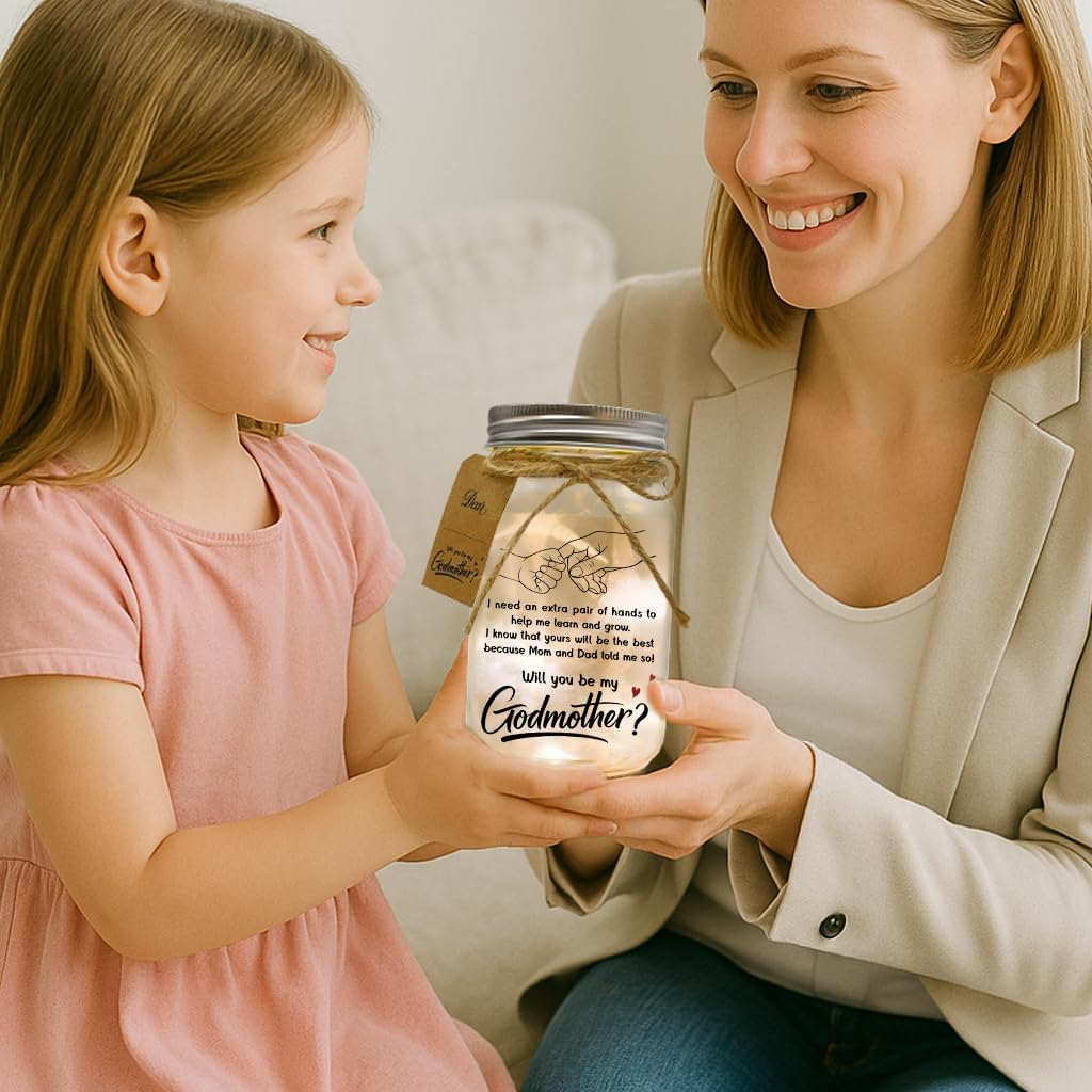 Godmother Proposal Gift - Will You Be My Godmother, Godmom, Madrina, God Parents Presents Proposal Gifts for Baptism - Godmother Gifts from Godchild - Quieres Ser Mi Madrina De Bautizo Mason Jar 14Oz image number 5