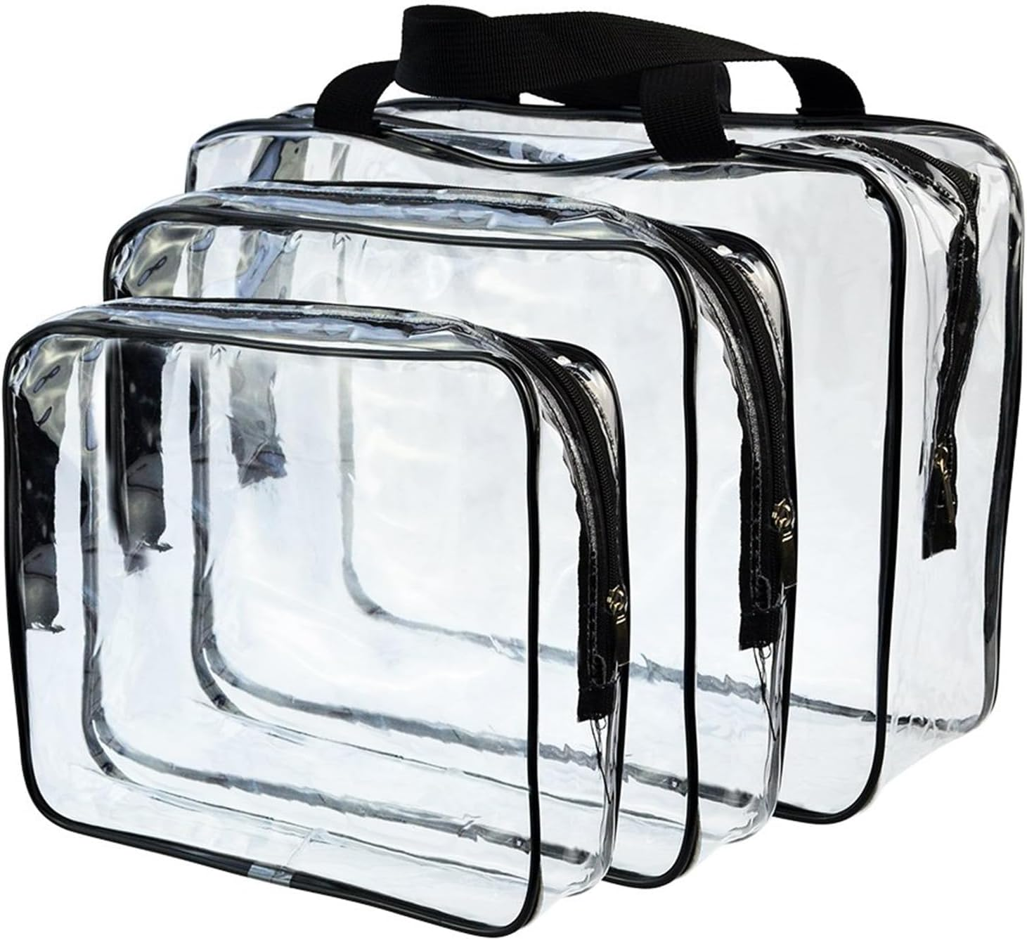 OJIOUI 5 Pack Clear Plastic Zippered Toiletry Bag, TSA Portable Cosmetic Makeup Bag for Vacation, Bathroom and Organizing（Black） image number 3