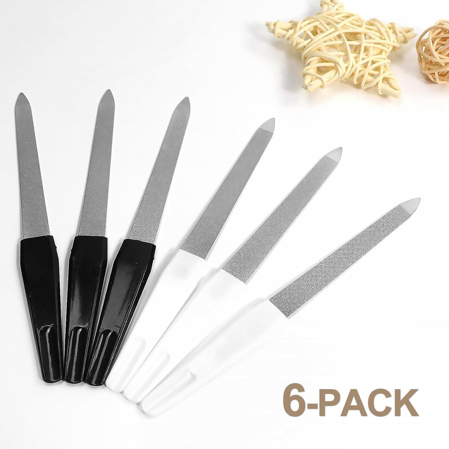 6 Pack Professional Metal Nail Files for Natural Nails - 15.2Cm/6 Inch Nail File Set for Home Salon Use - White & Black Nail Tools & Accessories image number 3