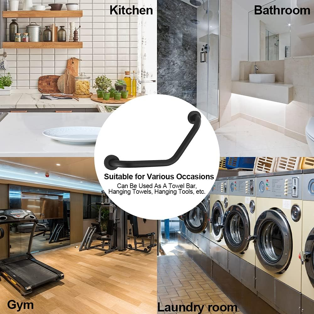 Bath Grab Bar Sturdy Bathroom Balance Bar Stainless Steel Shower Safety Handle Safety Hand Rail Support for Bathtub, Toilet, Bathroom, Kitchen, Stairway Handrail, Outdoor, Black image number 1