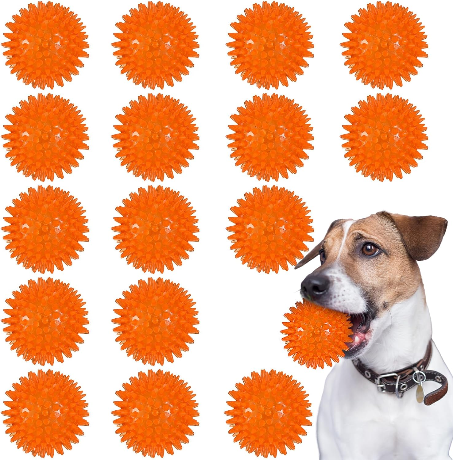 Syhood 16 Pack Squeaky Balls for Dogs 2.5'' Dog Spiky Ball for Aggressive Chewers Spike Puppy Toys for Teething TPR Rubber Balls for Small Medium Dogs Pet Puppy Fetch Chew Toys (Pink)