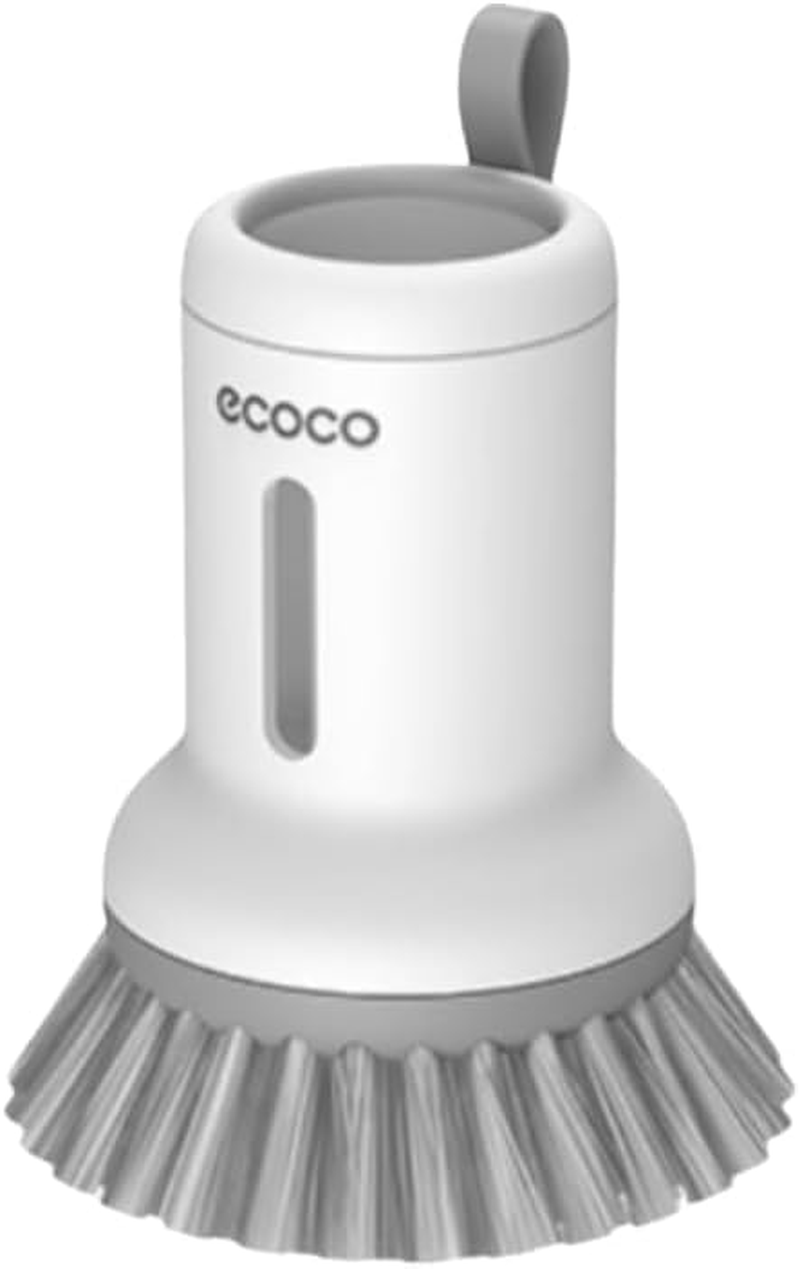 Catchu Cleaning Brush Short Handle Dish Brush with Built-In Soap Dispenser, Heavy-Duty Pot and Pan Scrubber for Kitchen Cleaning -Brown