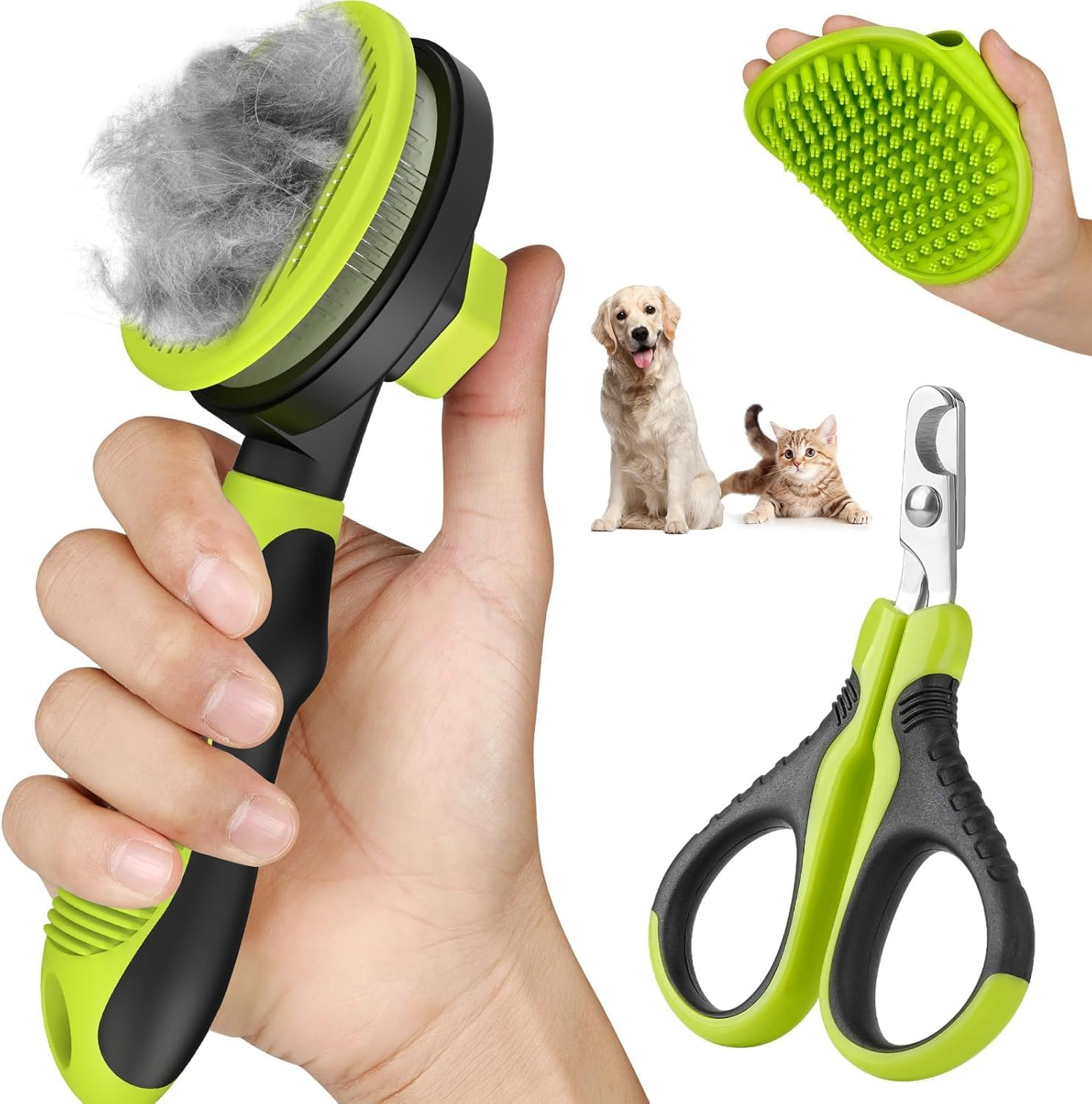 Comotech Cat Grooming Kit: Cat Brush for Shedding, Nail Clipper & Flea Comb for Cats and Small Animals | 3-In-1 All-In-One Grooming Set with Deshedding Brush & Massage Comb (Green) image number 2