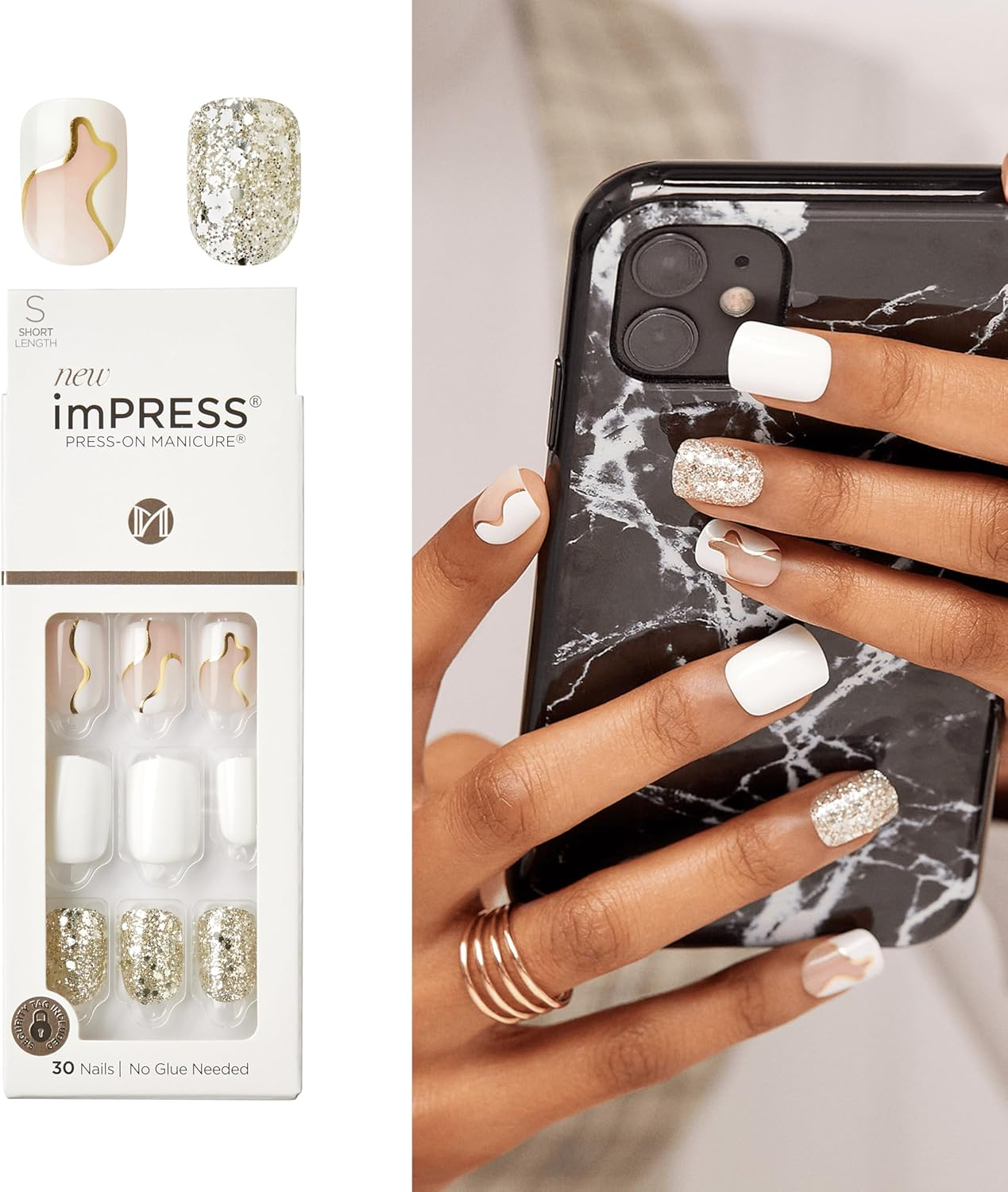 KISS Impress Press-On Manicure Fake Nails - Astound, Short, Square, White, Easy Press On, Chip Proof, Smudge Proof, Waterproof, No Dry Time, Comfortable & Secure, Super Hold Adhesive | 30 Count image number 5