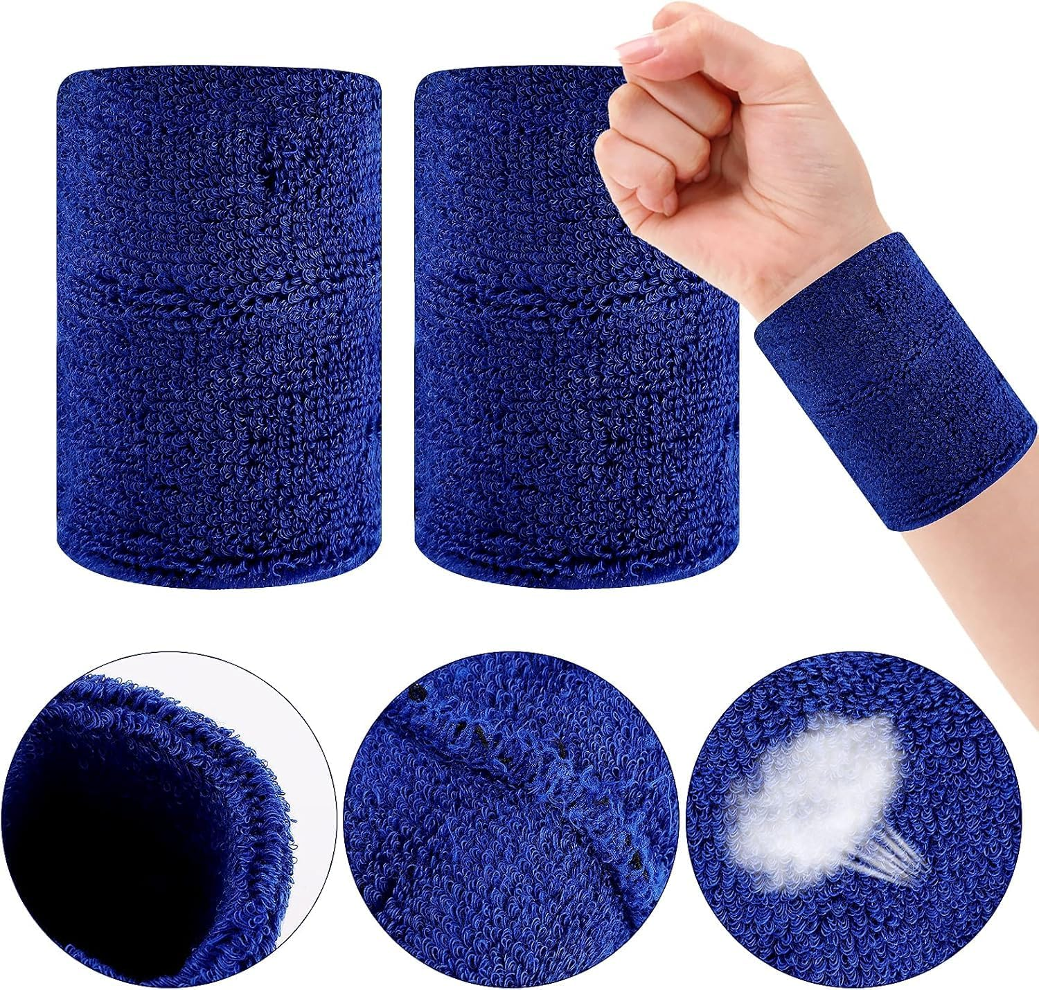 Absorbent Cotton Sweatbands Elastic Wrist Bands for Sports, 12Pcs Absorbent Cotton Sweat Bands, Sports Competitions Wristband Sweat Wrist Band for Men and Women image number 3