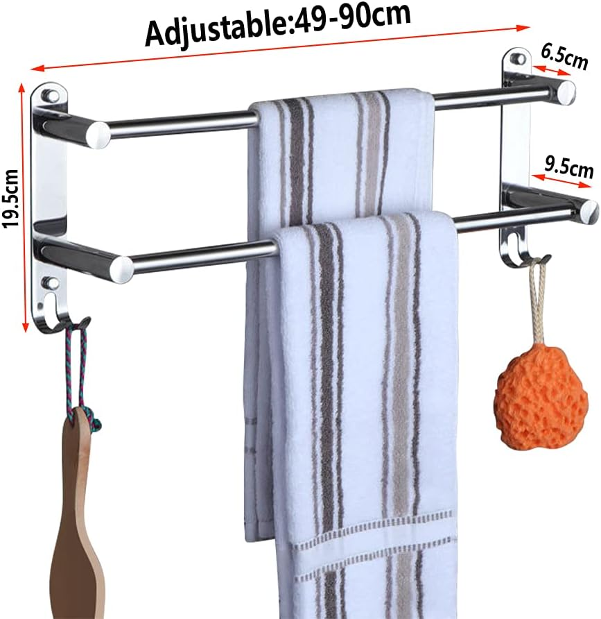 Honphier&reg; Towel Rail Chrome Stainless Steel with Hook Retractable 49-90 Cm Towel Rail Bathroom Wall Mounted Towel Holder for Bathroom Kitchen Toilet Hotel Towel Holder