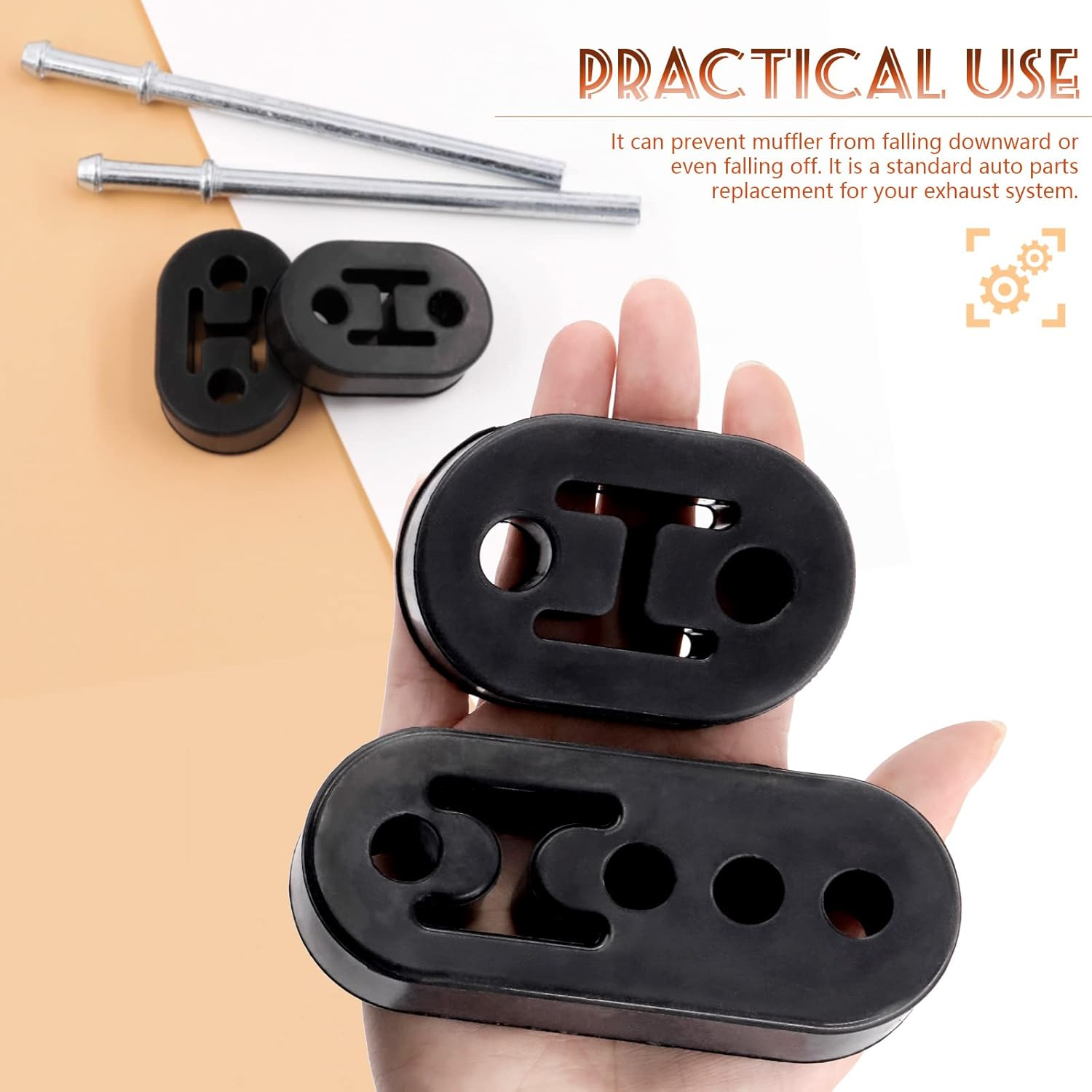 Tanstic 6Pcs Straight Wire Universal Exhaust Hanger Rod with 2 Holes & 4 Holes Car Exhaust Rubber Hanger Universal Heavy Duty Rubber Insulator Bracket Bushing Mount for Car Truck Jeep image number 4