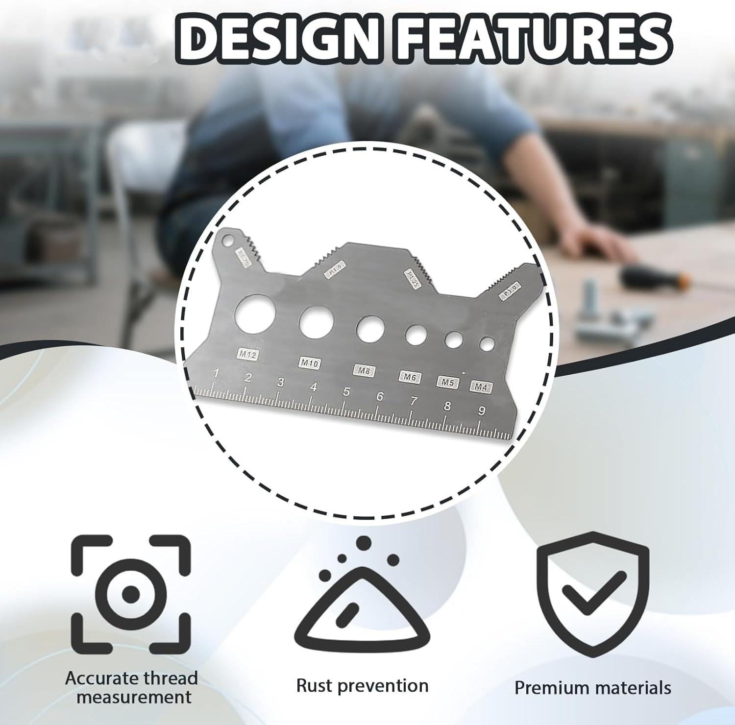 Screw Gauge Bolt Gauge Card Double Sided Compact, Stainless Steel, Portable, Compact, Bolt Sizing Tool, for Repairers Engineers Machinists image number 3