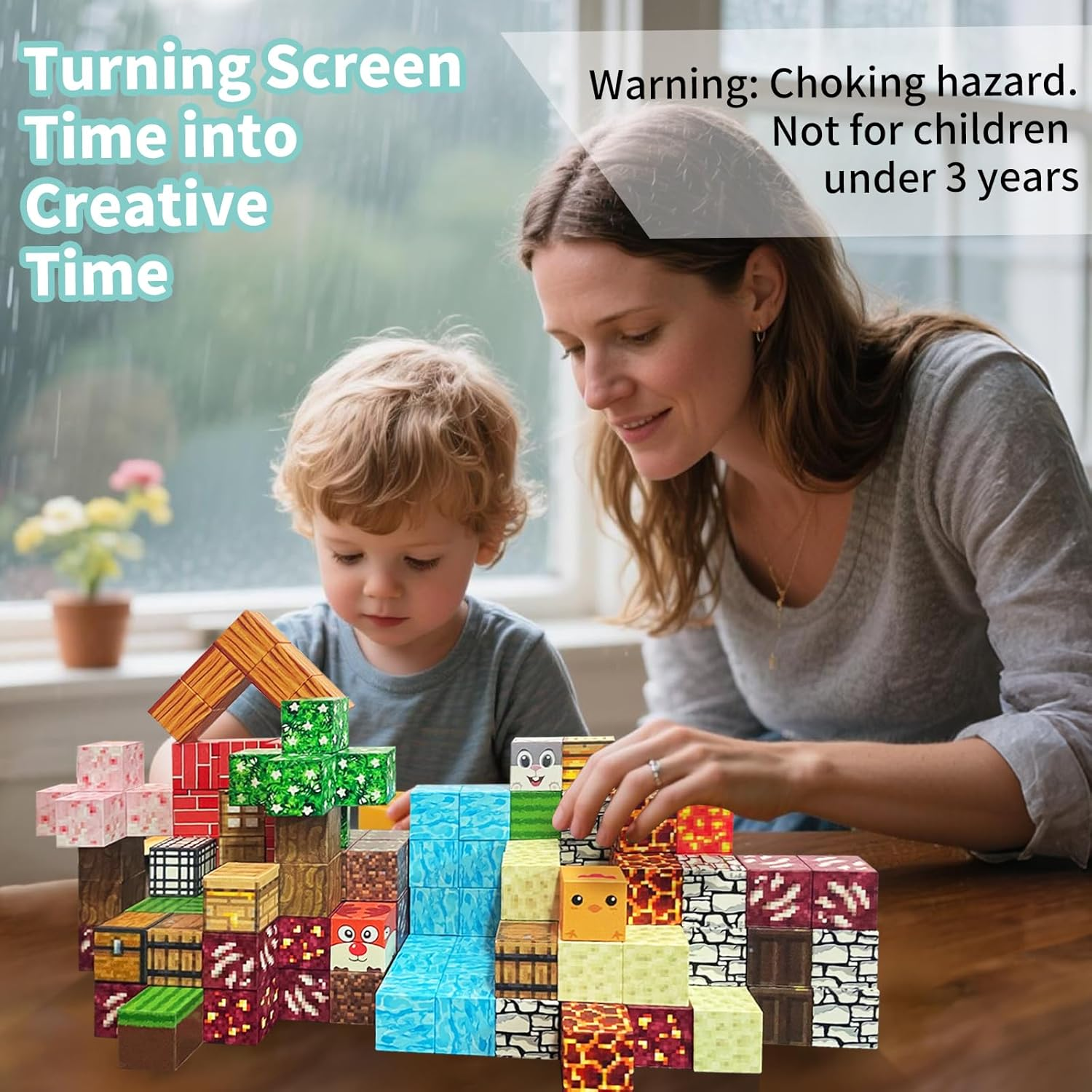 Elfew 132PCS Magnetic Blocks for 3+ Year Old Boys & Girls, STEM Magnetic Tiles Building Blocks, Building Games Sensory Toys, Stacking Toys for Kids, Indoor & Outdoor Play image number 2