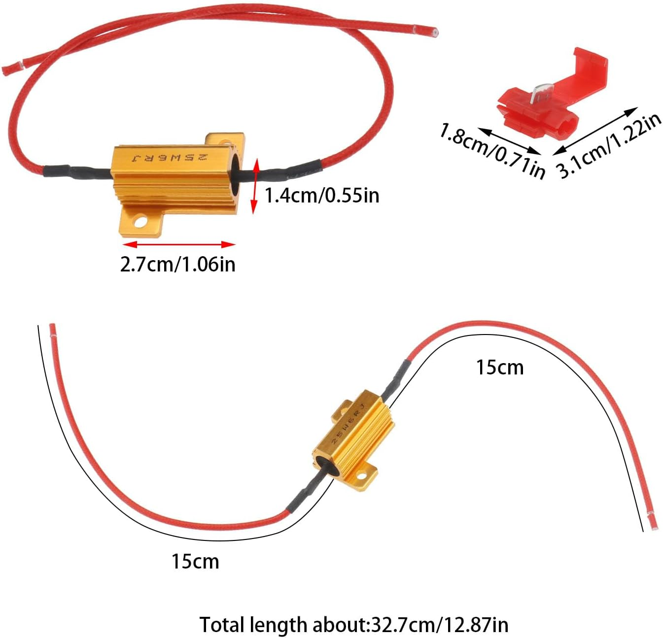 Emagtech 4PCS Load Resistor 25W 6Ohm LED Turn Signal Resistor Flasher Adaptor Flash Fix Error for LED Turn Signals LED Headlight Bulbs License Plate Light Fog Light DRL image number 3