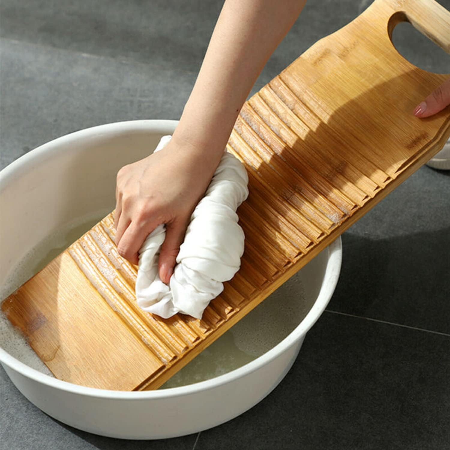 Lehom Bamboo Washboard,Washboard for Laundry,Anti-Slip Wood Washing Clothes Washboard,Washboard Hand Wash Board for Home Laundry Supplies 23.62''X7.87''X0.7''