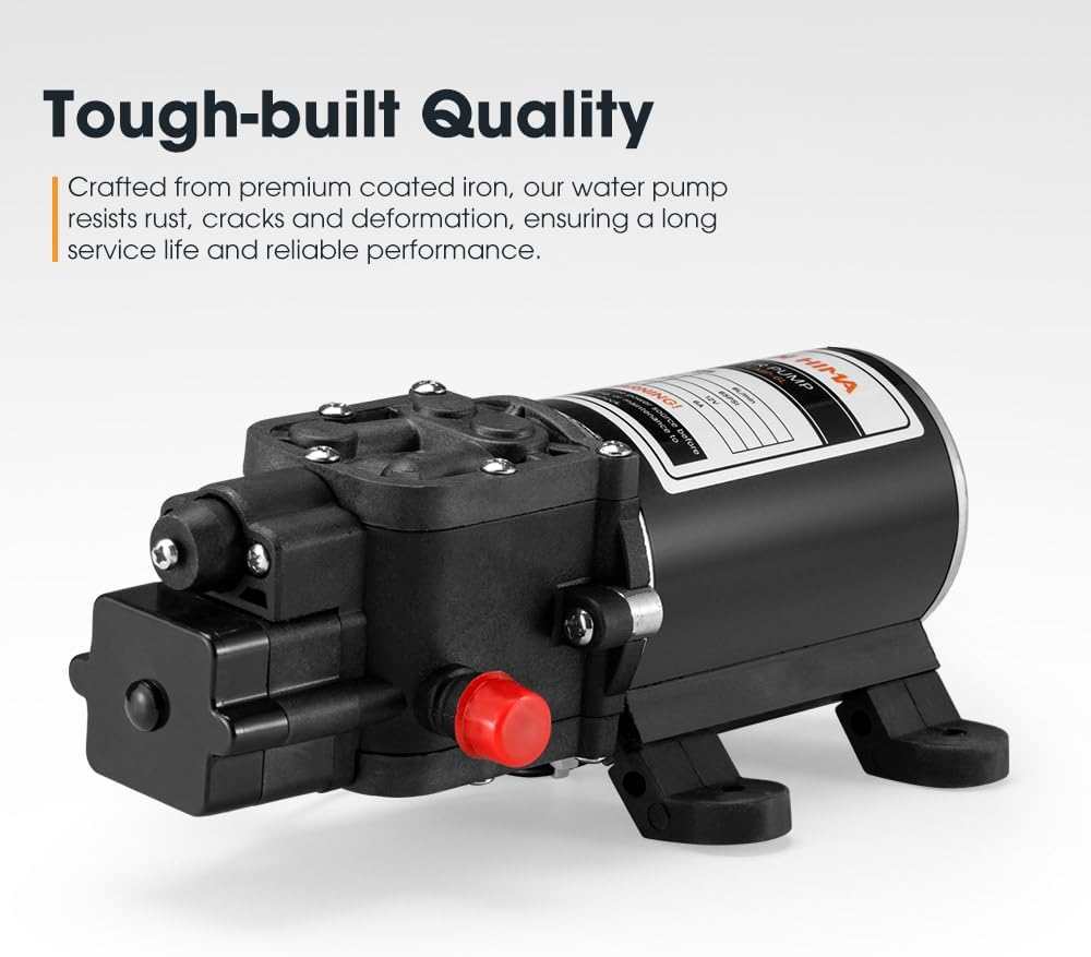 San Hima 12V Water Pump, 65PSI 6L/Min High Pressure DC Fresh Water Pump Self Priming for Caravan RV Garden Camping Boat image number 4