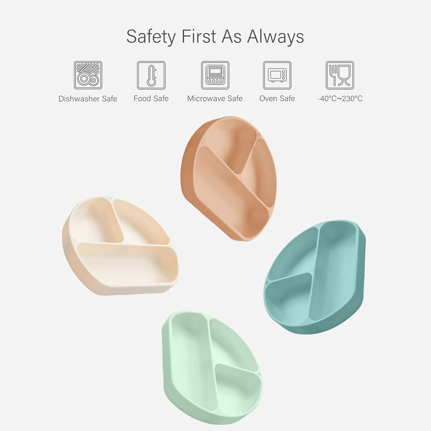 Yooforea Platinum Silicone Baby Suction Plate (Upgraded), Baby Led Weaning Plate, 100% Food Grade Silicone, Non Sticky Stain Resistant by UV Treatment, Dishwasher, Microwave Safe, BPA BPS Free - Tea - Fog image number 6