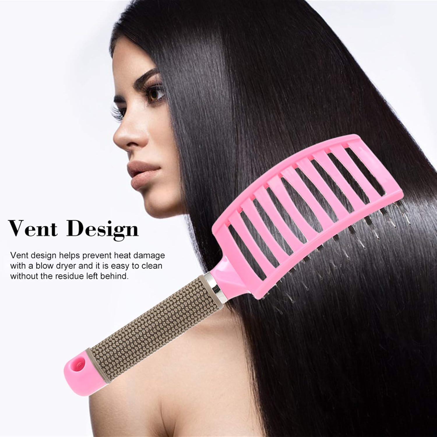 Curved Boar Bristle Hair Brush Massage Comb Detangling Hairbrush for Women image number 1