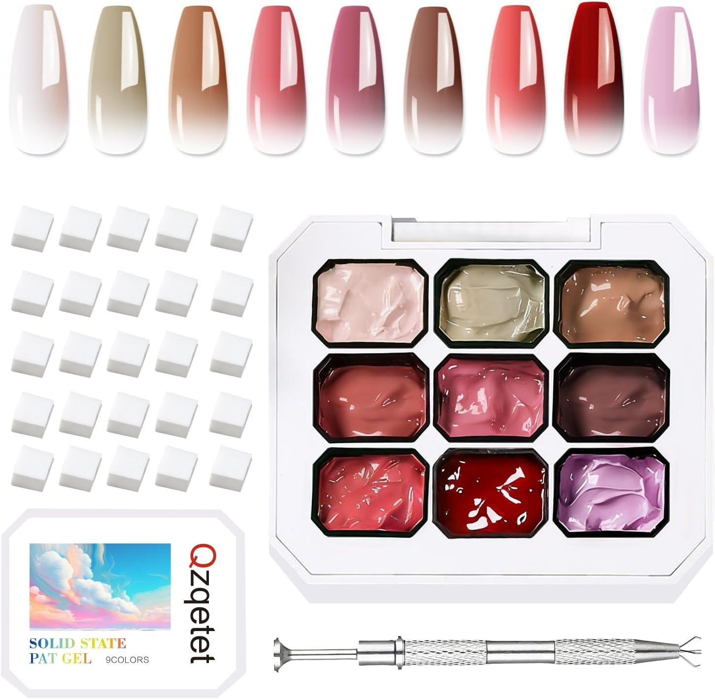 Ombre Gel Nail Polish Set - 9 Vibrant Colors for Gradient, Aura & Blush Nails - Beginner-Friendly Patting Gel, Long-Lasting, No Wipe, UV/LED Curing with Nail Sponges (03)