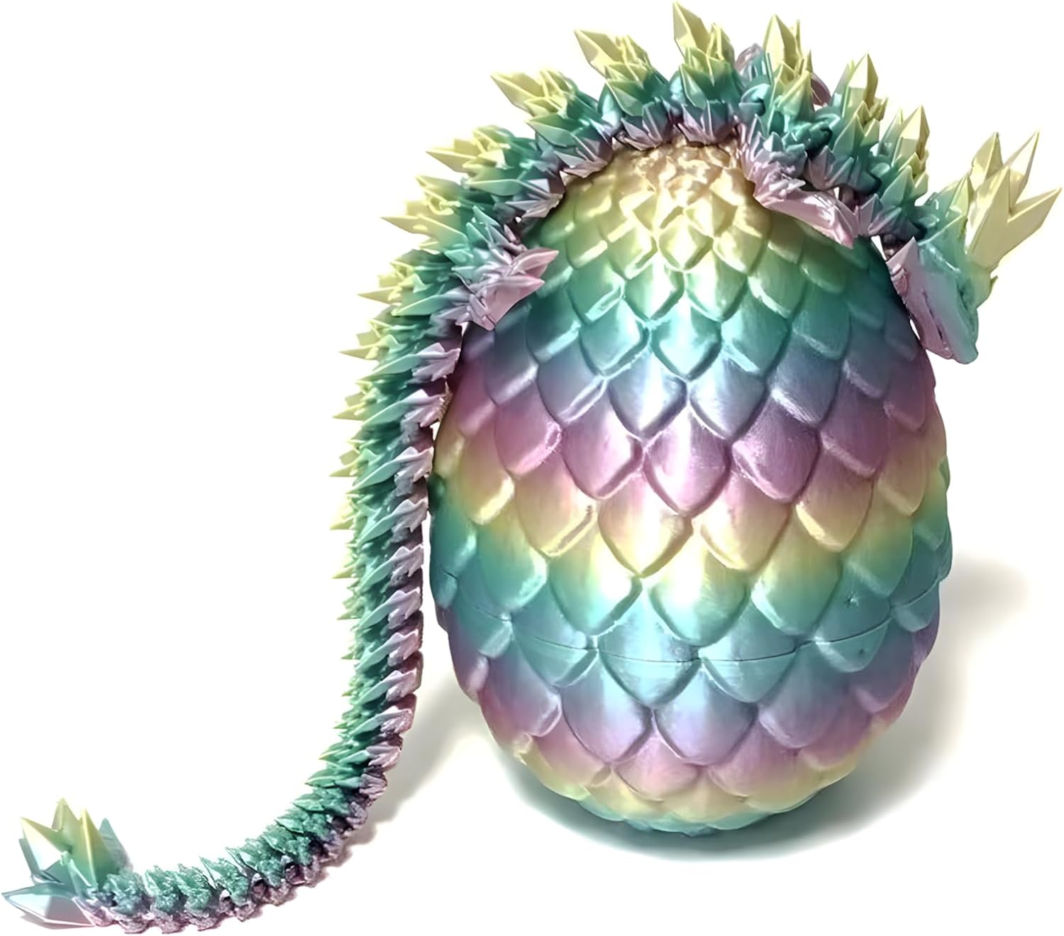 3D Printed Crystal Dragon Fidget Toy for Adults - Articulated Posable Surprise in Egg - Gifts for Home Office Desk Decor (Colorful)