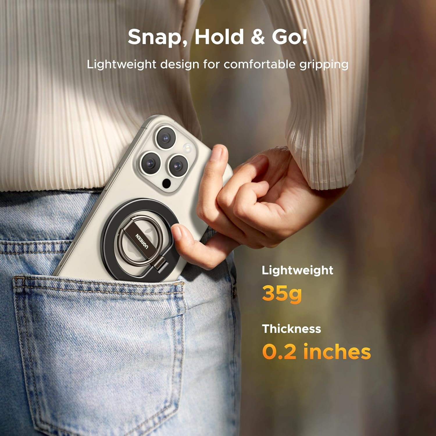 UGREEN Magnetic Phone Ring Stand, Ring Grip, Compatible with Iphone 17/16/15/14/13/12 Series & Magsafe Cases, Ultra Stable Strong Magnet Kickstand, Angle Adjustment, Foldable, Smartphone Ring Holder image number 2