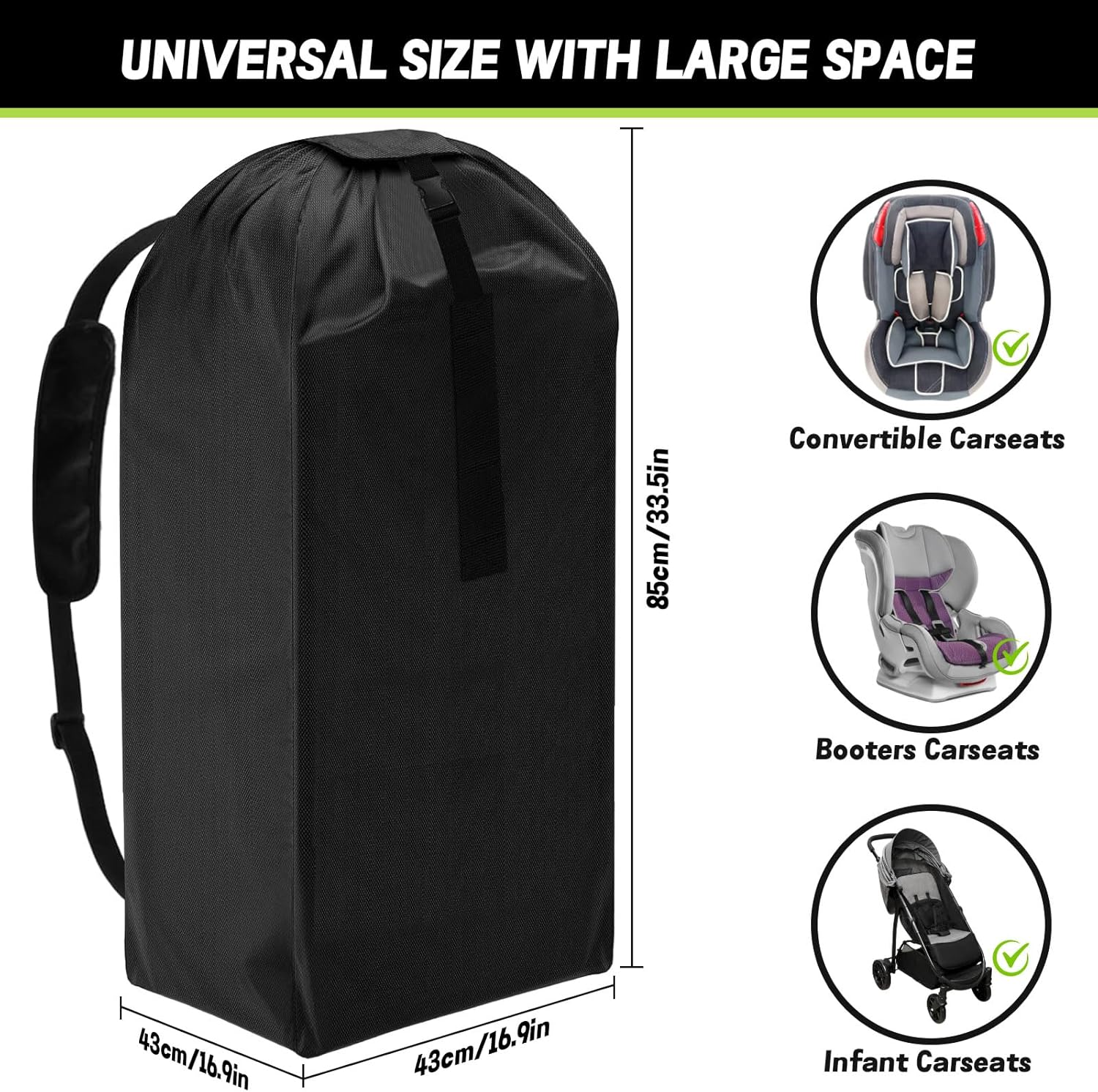 Doxcot Baby Car Seat Travel Bag for Airplane - Universal Fit (16.9" X 16.9" X 33.5"), Duty 900D Nylon, Water-Resistant, Padded Backpack Straps for Comfort - Easy Carry Car Seat Bags for Air Travel image number 6