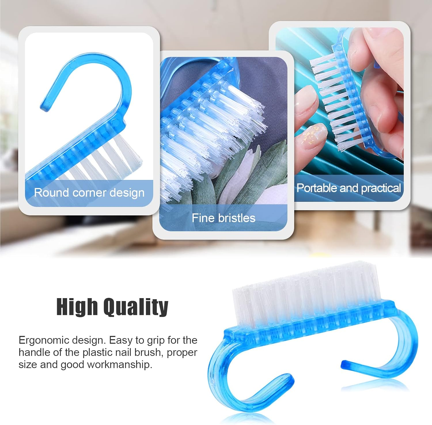 Hanyousheng Nail Brush, Pack of 5 Nail Brushes, Hand Wash Brush, Dust Remover Brush with Handle, for Cleaning Beauty Hand and Nail Cleaning (3 Colours) image number 4