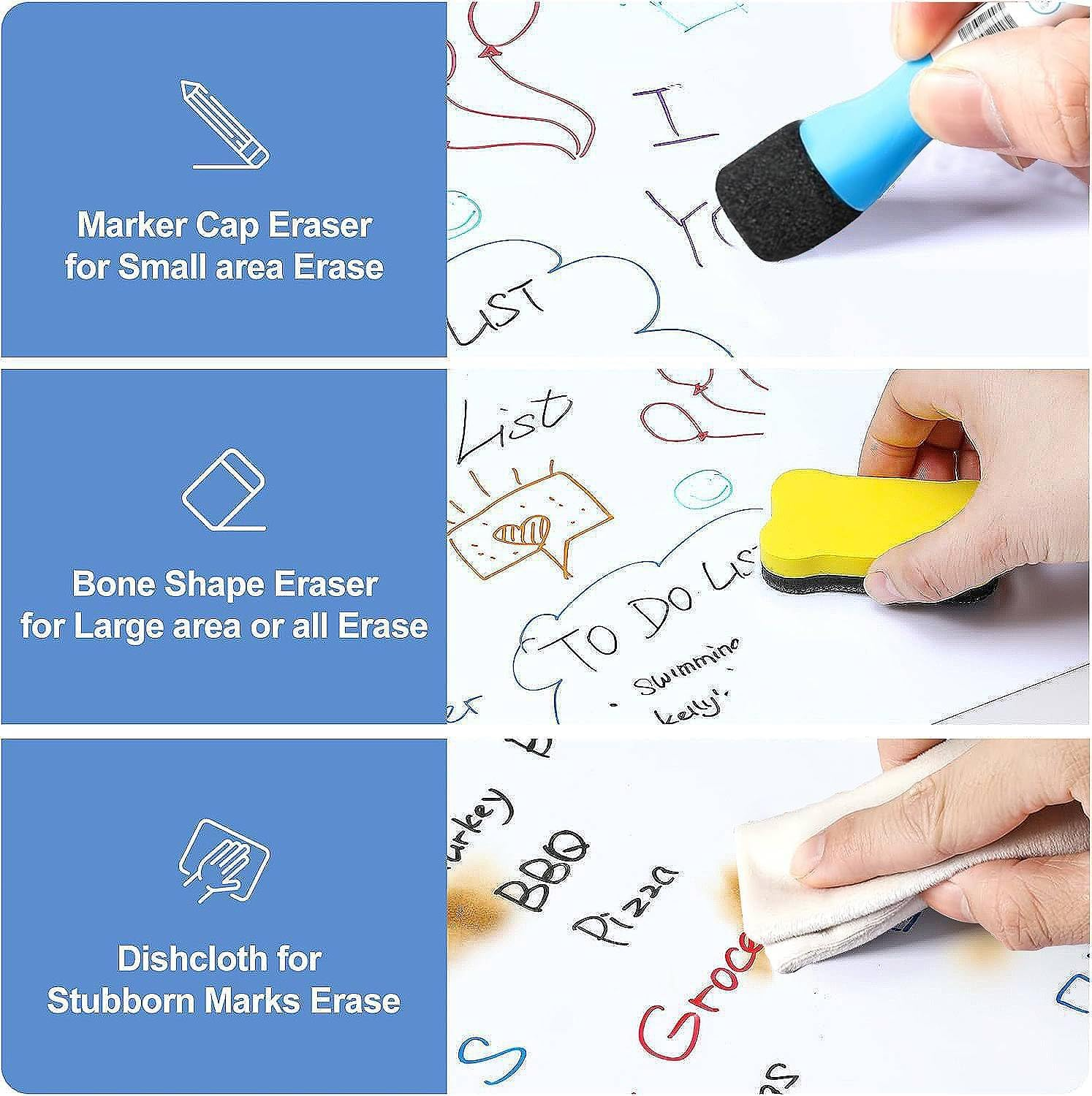 3Pcs Magnetic Dry Erase Calendar for Refrigerator - Daily, Weekly and Monthly Whiteboard Calendar for Fridge, No Stains or Ghosts - White Board Planner, 6 Magnetic Dry Erase Markers and Large Eraser - White image number 6