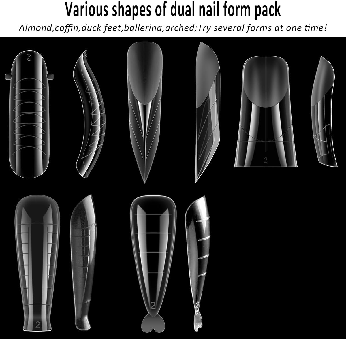 Dual Forms for Polygel, 348PCS Nail Molds for Builder Gel, 12 Sizes Stiletto Ballerina Coffin Dual Forms Poly Gel Nail Tips, Extension Forms with 10PCS Nail Clips, Nail Extension Tools Kit - French Tips Sticker image number 1