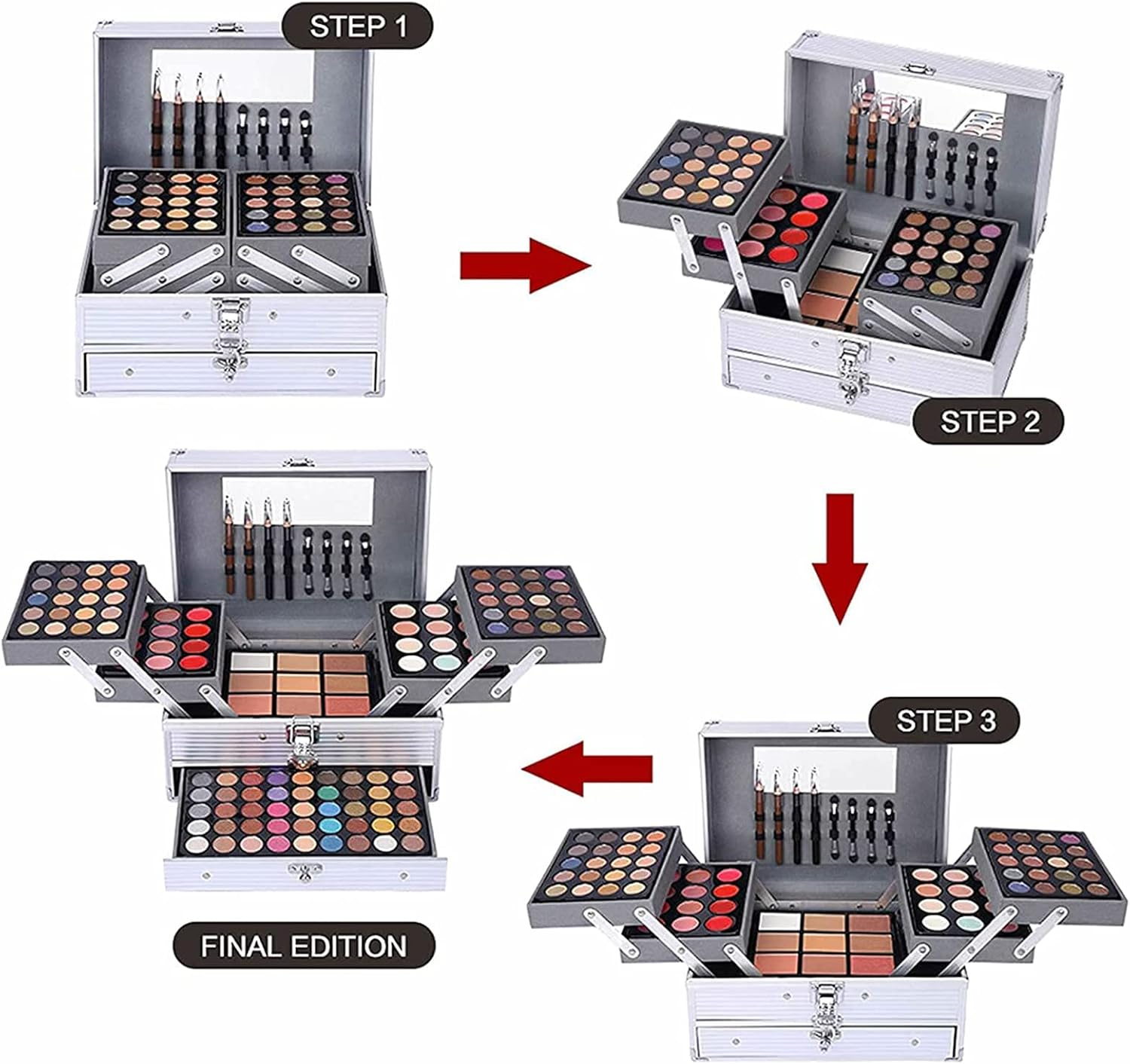 UNIFULL 132 Color All- In- One Makeup for Women Full Kit,Professional Makeup Kit,Makeup Gift Set for Women,Girls&Teens,Include Eyeshadow/Lipstick/Concealer/Lip Gloss/Eyeliner/Mascara（006N2-Silver） image number 6