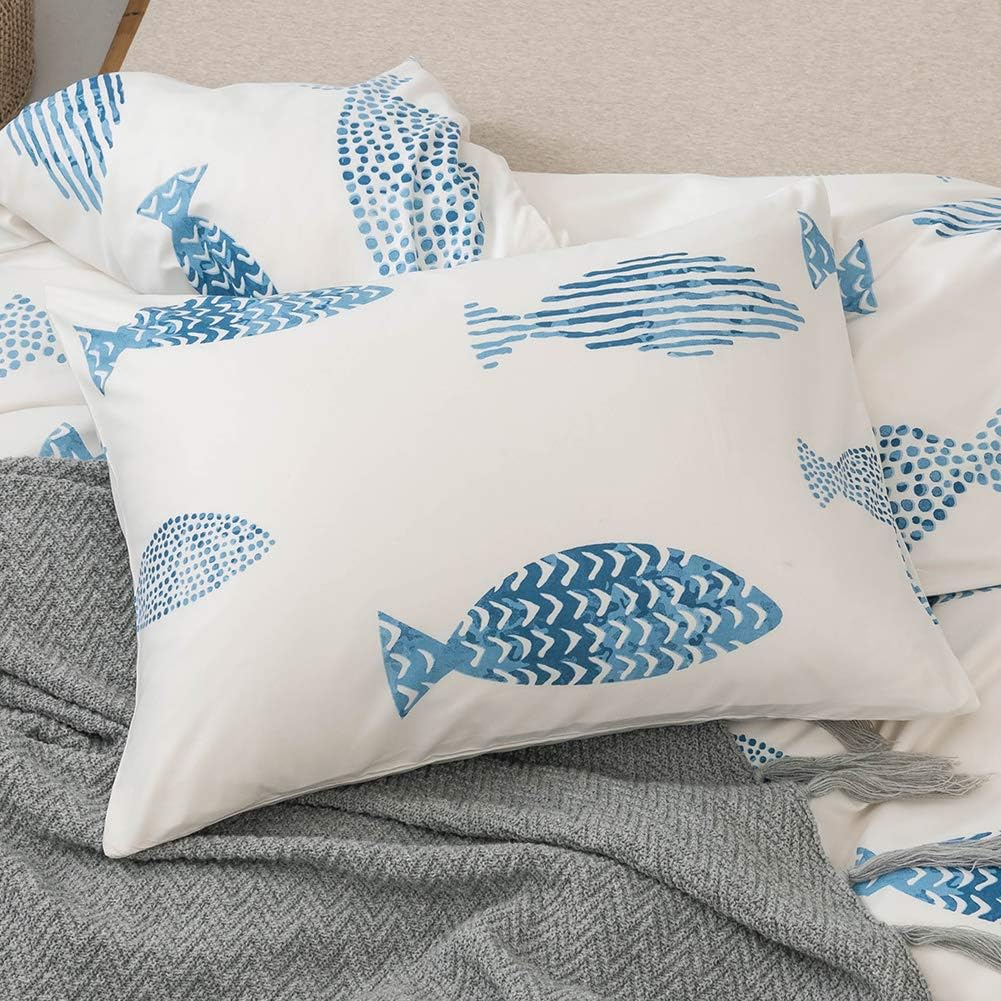 MOZEO Style Bedding Duvet Cover Set 2 Piece, Comfy Fish Cartoon Printed Cute Quilt Cover for Children Kids Soft Home Bedding Cover Sets (Twin Fish) image number 4