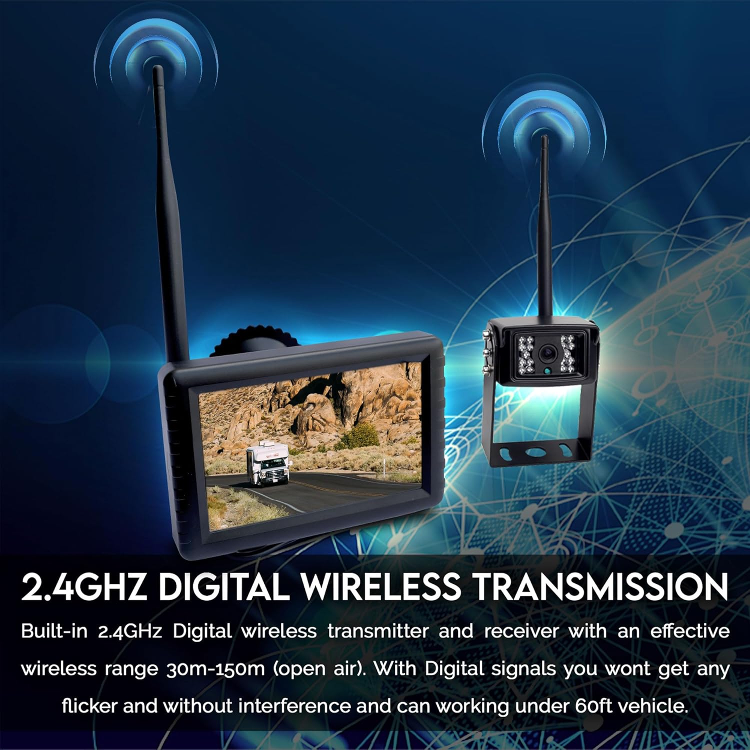 Elinz Caravan Wireless Reversing Reverse Rearview Camera Cam Kit 5" Inch LCD Monitor Rear View for Van Truck Trailer Bus RV Motorhome 800TVL Night Vision IP68 12V/24V 120 Deg View Angle 18Pcs IR LED image number 6