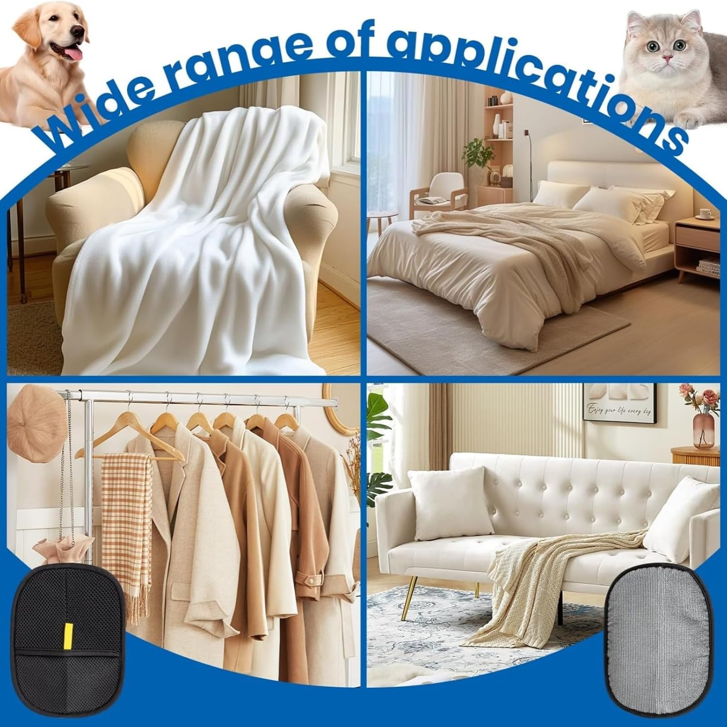 2Pcs Pet Hair Removal Glove for Dogs & Cats, Newly Upgraded Reusable Electrostatic Pet Hair Gloves, Pet Hair Remover Tool for Clothing, Couch, Carpet, Car Seat