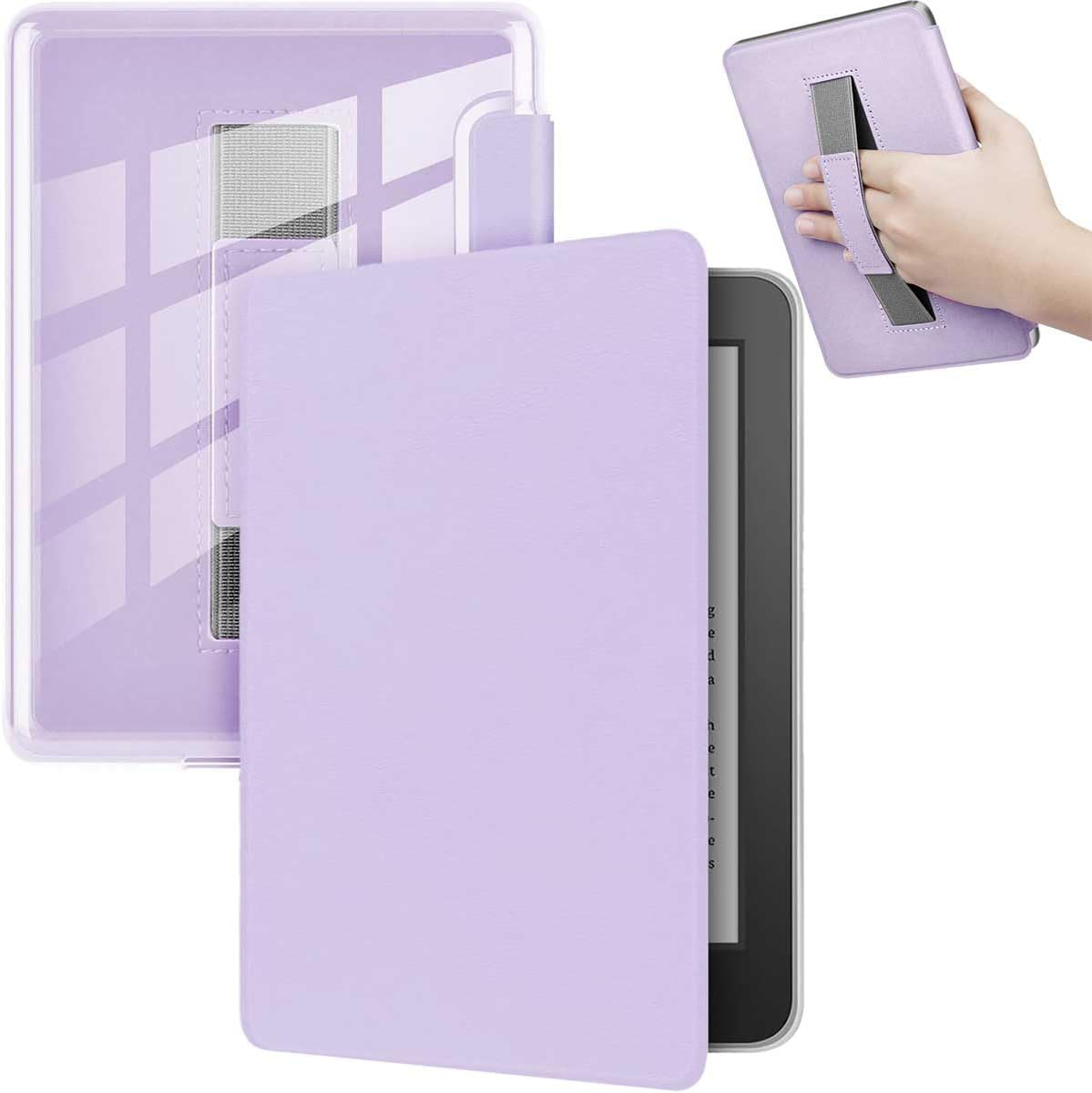 T Tersely Clear Back Slimshell Leather Case with Hand Strap for Kindle 11Th Generation 2024/2022, 6 Inch, Transparent Shockproof Magnetic Cover - Purple image number 1