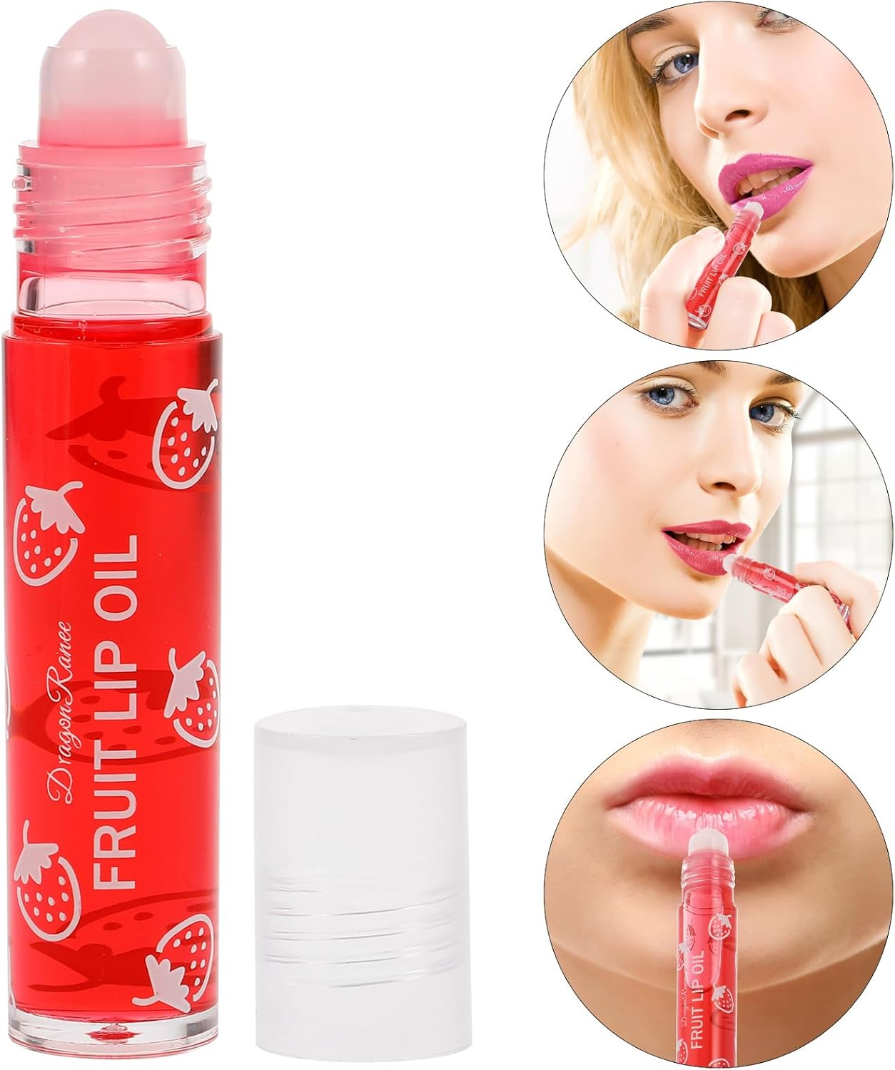 ARTSEWPLY Strawberry Flavored Roll-On Lip Oil Moisturizing Lip Balm Hydrating Fruit Oils Gloss Rollerball