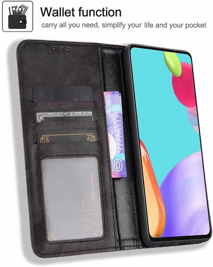 SEAHAI Leather Folio Case for Nothing Phone (3A), Premium PU Wallet Cover with Credit Card Pocket/Cash Slots/Support Kickstand, Flip Magnetic Automatic Adsorption Shell - Black image number 5