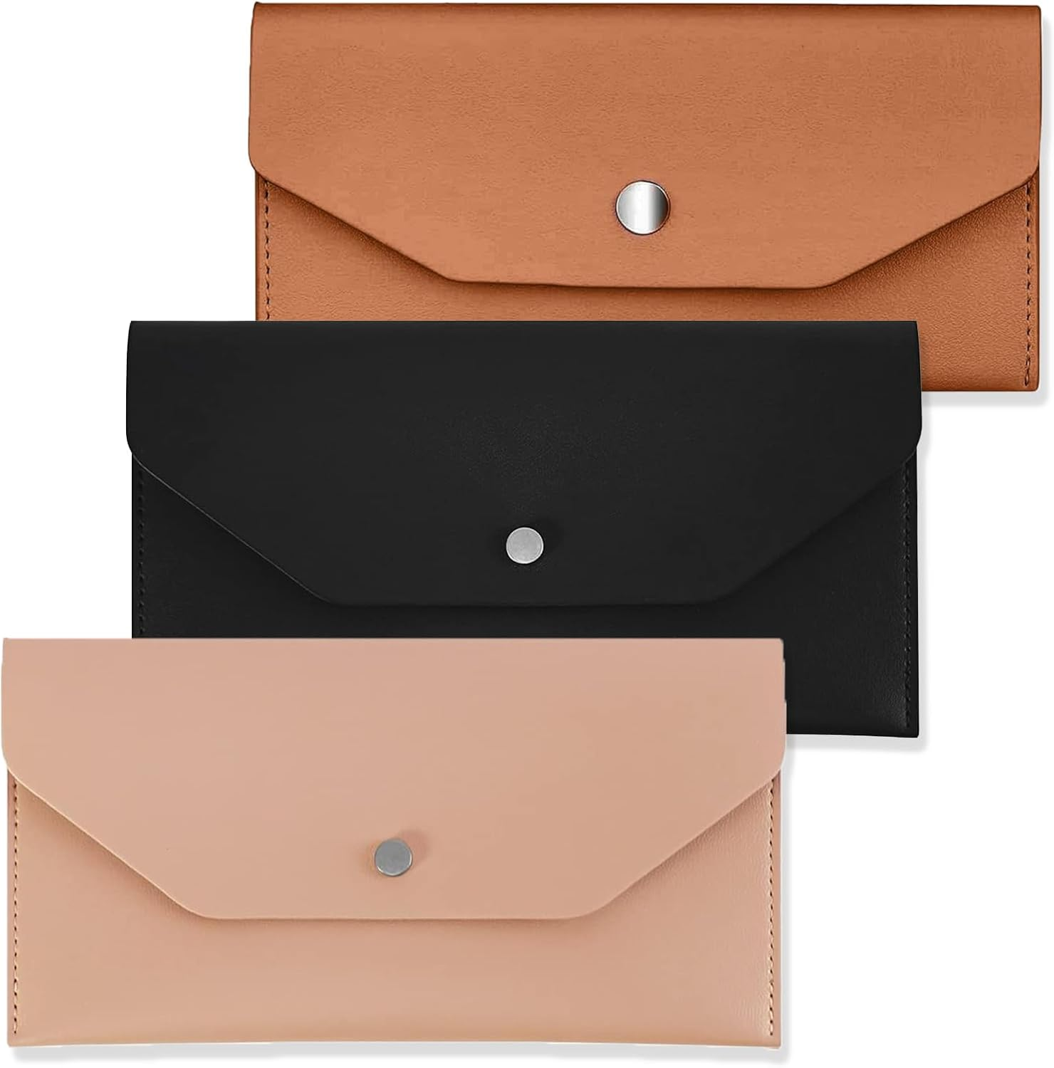 JOWILIN 3 Pcs Cash Envelopes Bag, PU Leather Cash Money Pouchs, Reusable Cash Budget Wallet, Money Envelopes for Birthday, Wedding, Graducation, Holidays, Spring Festival (Black, Pink, Brown) image number 2