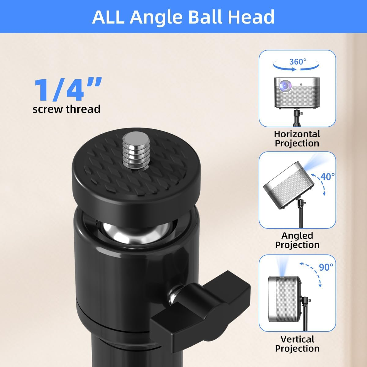 Suptek Projector Stand 360&deg;Swivel, Height Adjustable 39.9-54.5Inch, Mini Projector Mount Bracket, Compatible with Home Office Video Vlog DVR Camera, PR001F image number 1