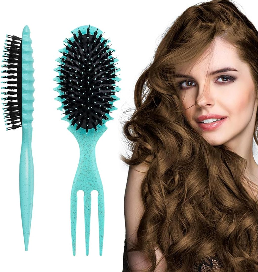 GXGM 1 X Brush Curl, Curl Hair Brush, Curl Define Styling Brush, Curling Brush, Define Styling Brush, Bouncy Curl Brush for Detangling, Shaping and Defining, Green, Black, A image number 3