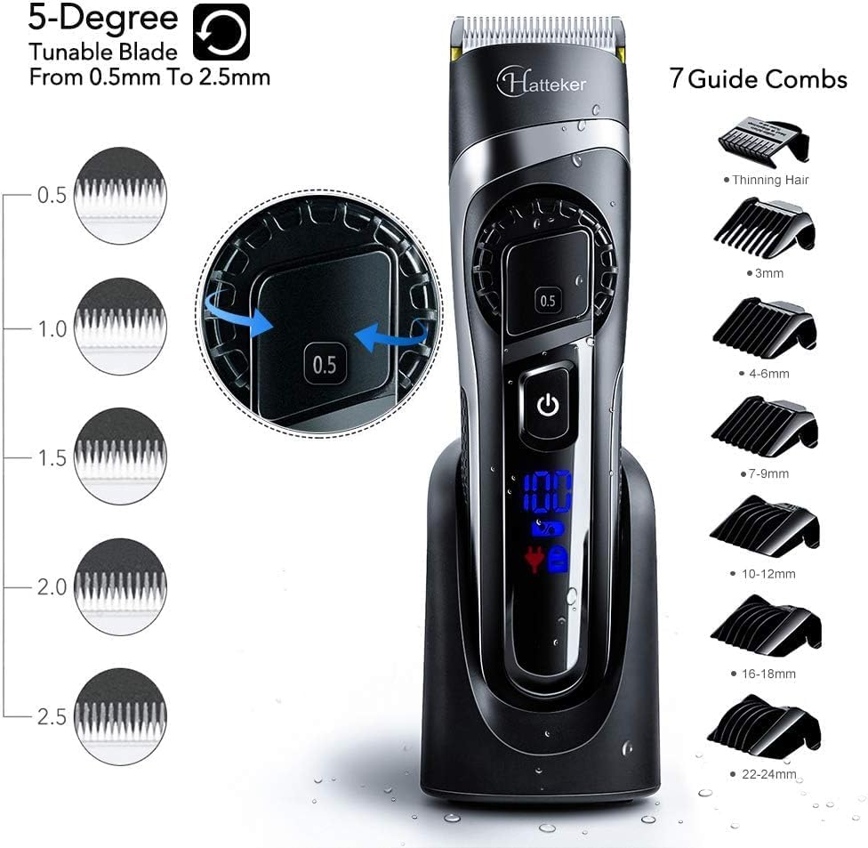 Hatteker Professional Hair Trimmer for Men - Beard & Long Hair Trimmer, Battery & Mains Operated, Waterproof 3 in 1 image number 4