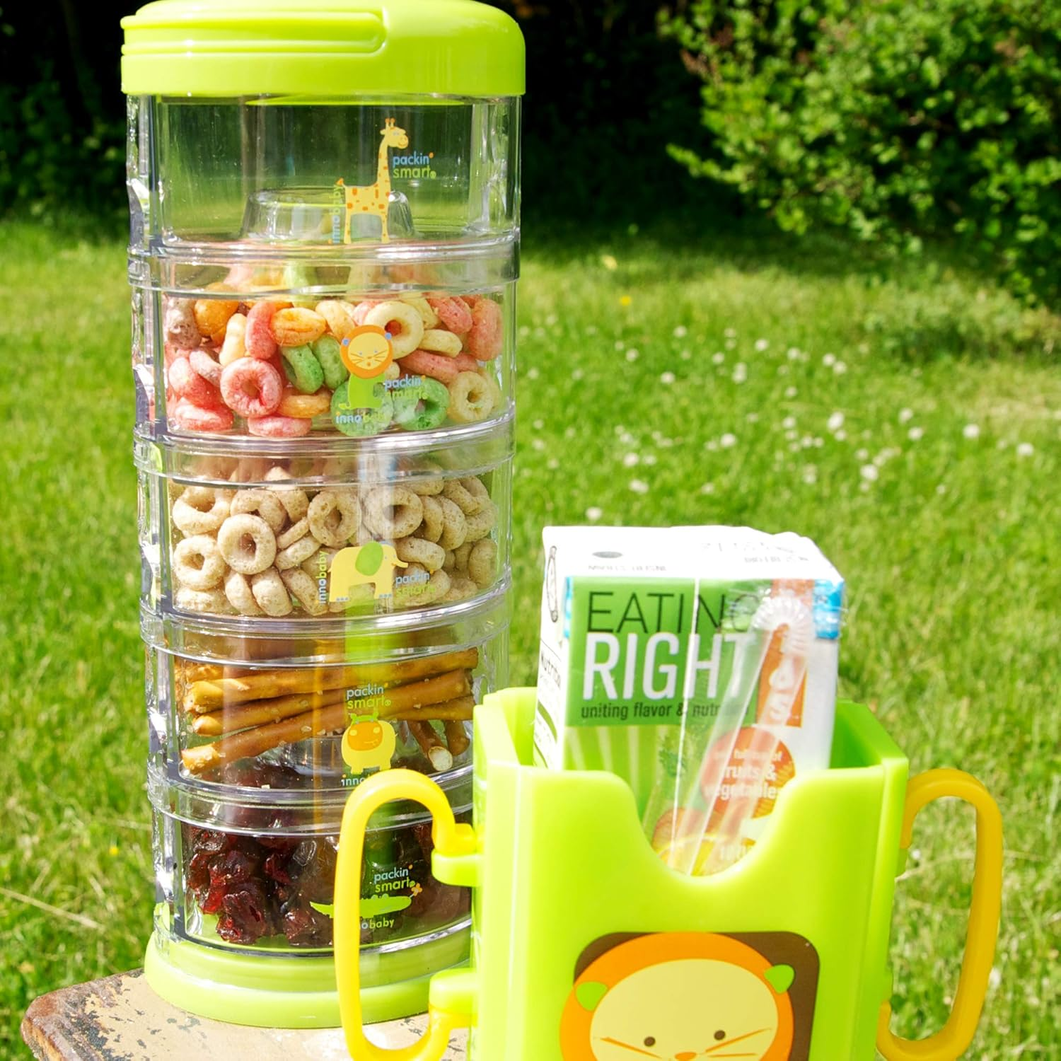 Innobaby Packin' Smart Stackable and Portable Storage System for Formula, Baby Snacks and More. 5 Stackable Cups in Lime Sorbet. BPA Free. image number 2