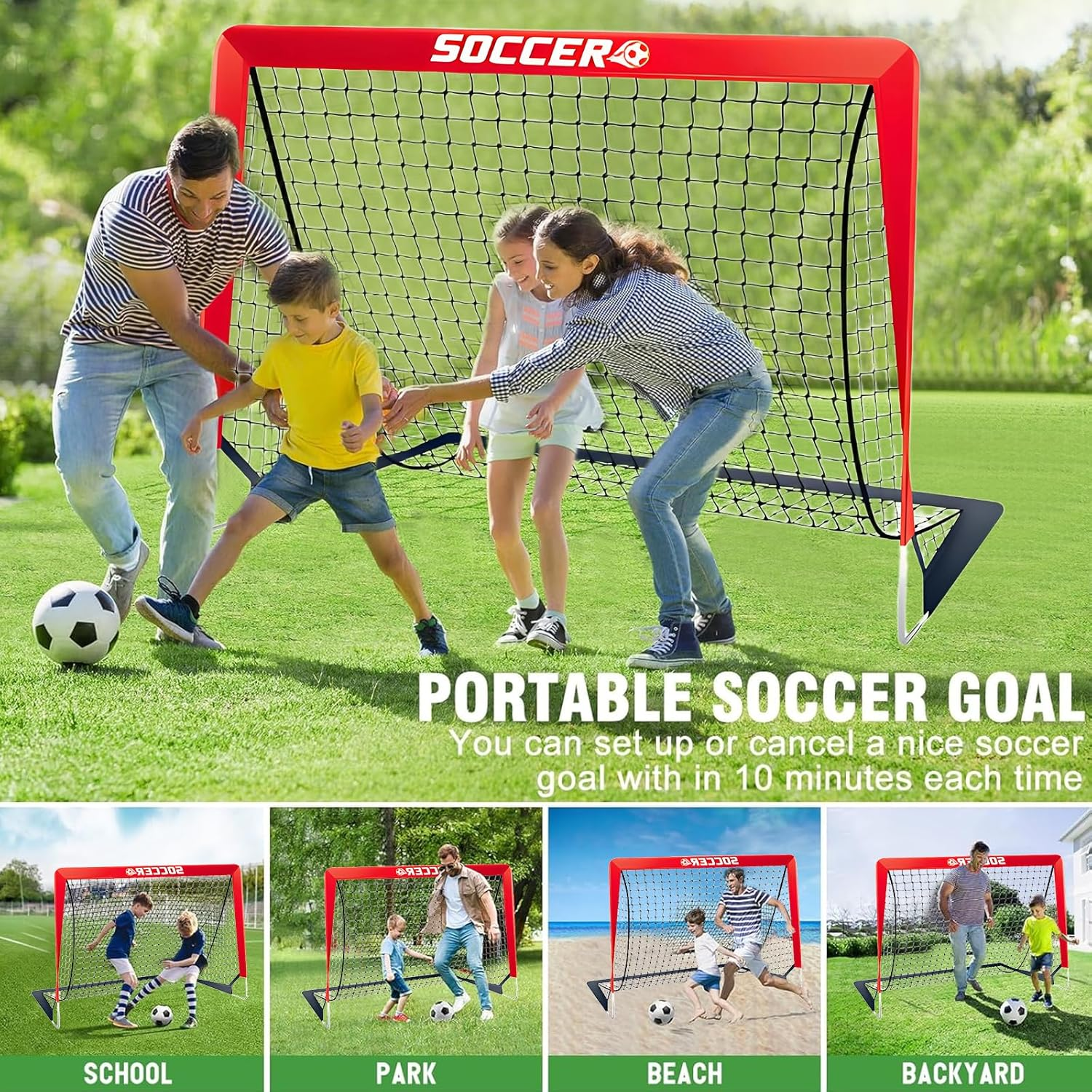 Soccer Goals, 4X3 Ft Soccer Nets for Backyard with Soccer Ball, Kids Soccer Goals Training Equipment with Ground Nail, Cones, Ball Pump