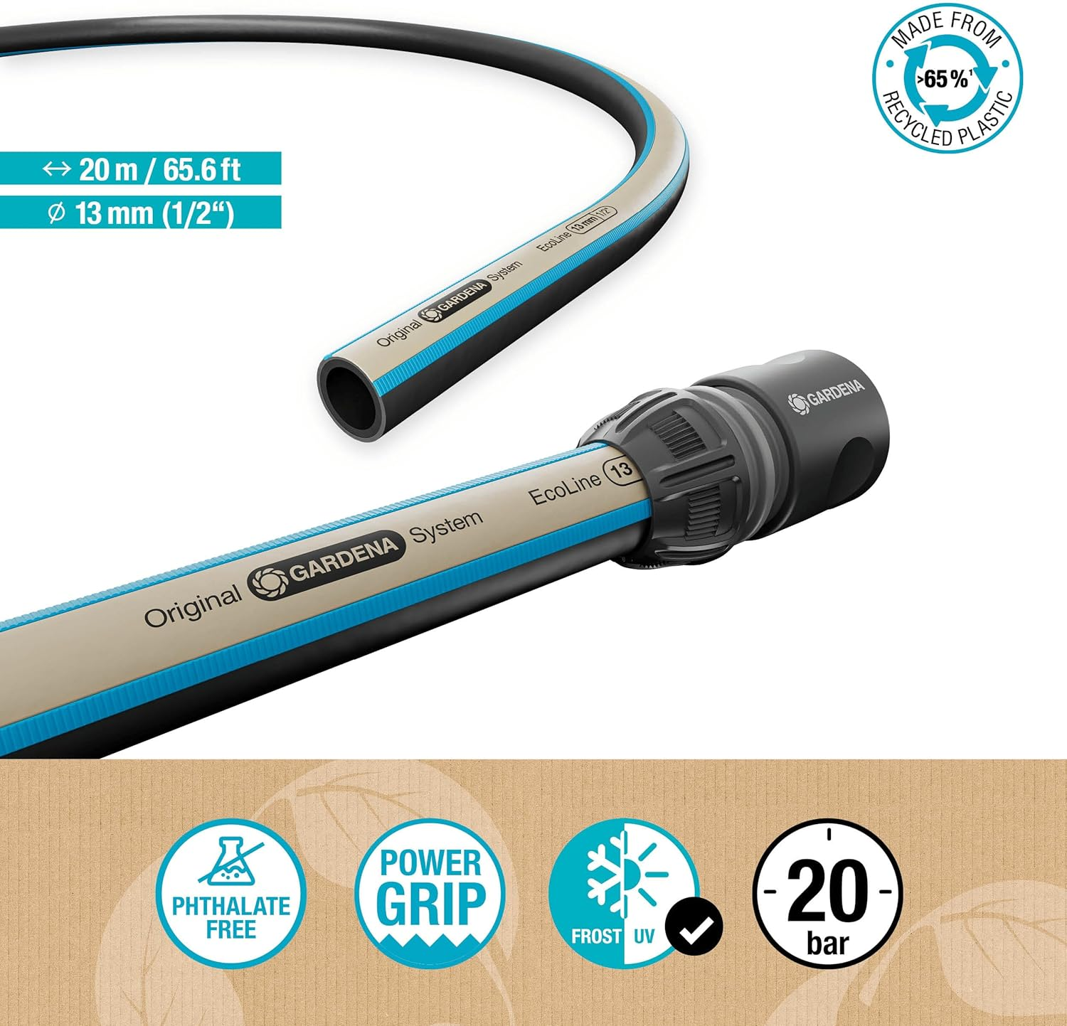 Gardena Ecoline Hose 1/2 Inch, 20 M without System Parts: Sustainable Garden Hose Made from Recycled Plastic, Free of Phthalates and Pollutants, Power Grip, Frost- and Uv-Resistant (18930-20) image number 6