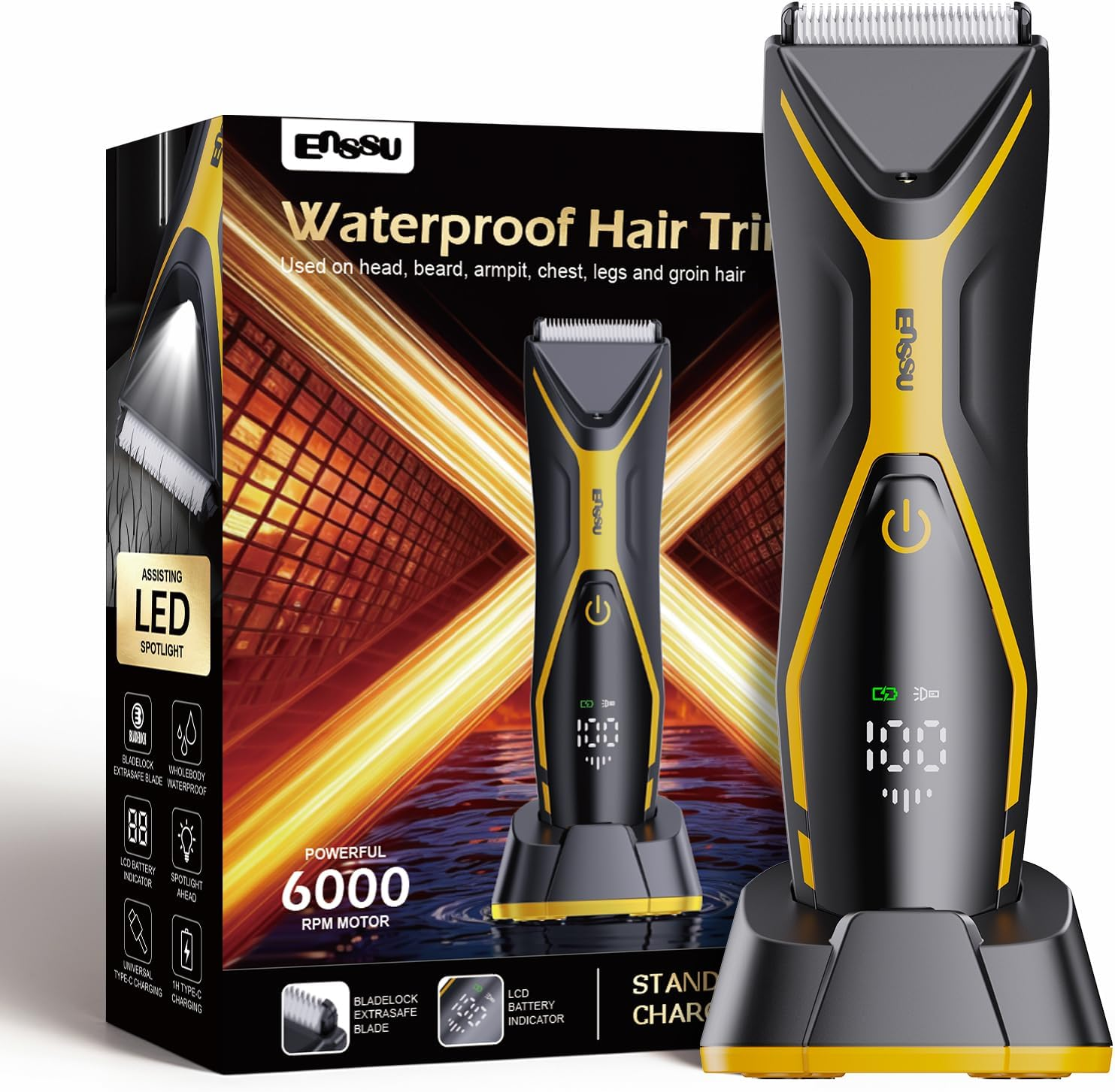 Trimmer for Men,Manscape Body Hair Trimmer,Electric Ball Shavers with Ceramic Blades & BLADELOCK&trade;, Pubic Hair Groomer IPX7 Waterproof Wet or Dry Use for Groin/Legs/Chest image number 2