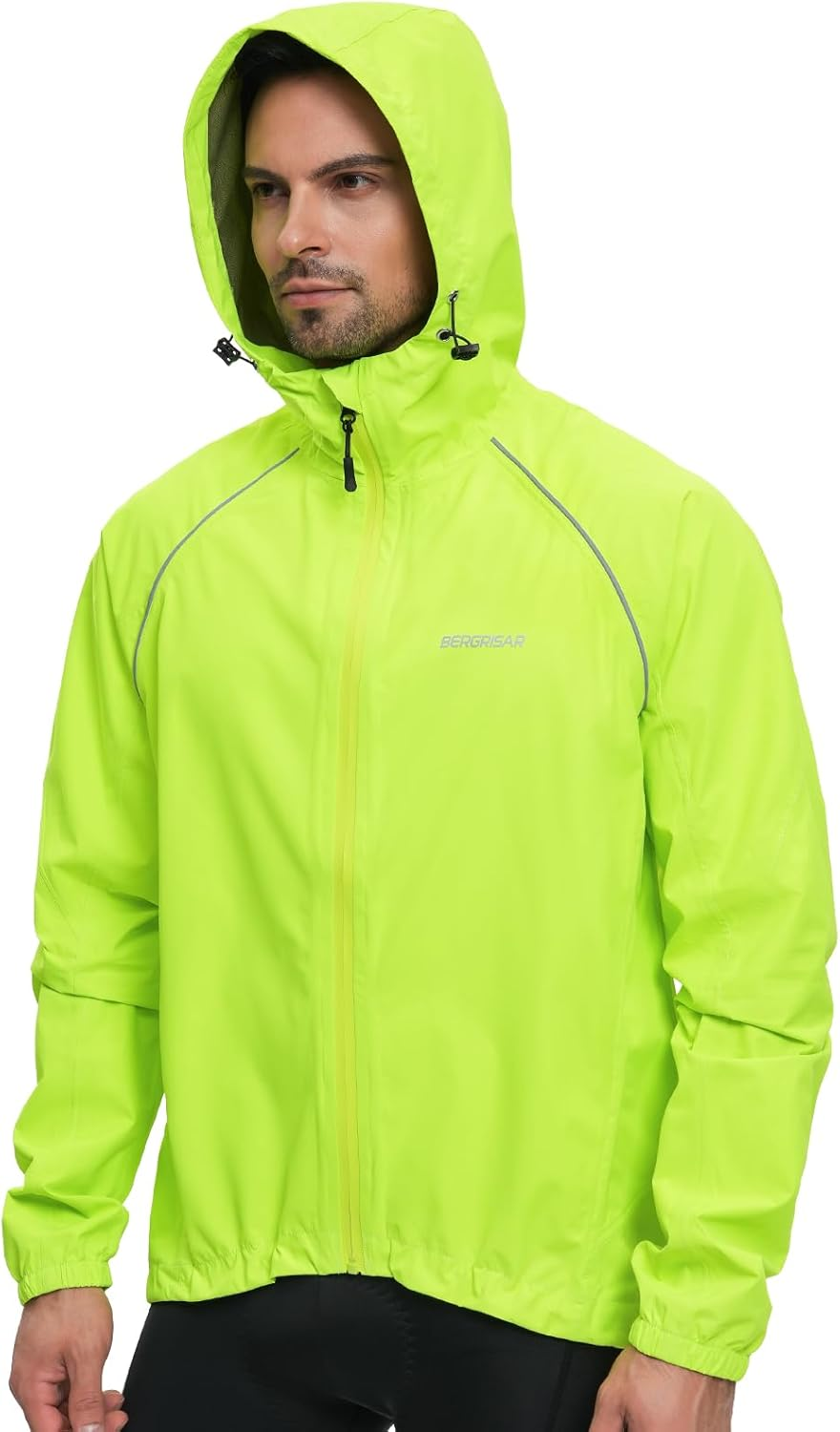 BERGRISAR Men'S Cycling Rain Jacket Waterproof Cycling Windbreaker Bike Bicycle Jacket Running Hood Rain Coat
