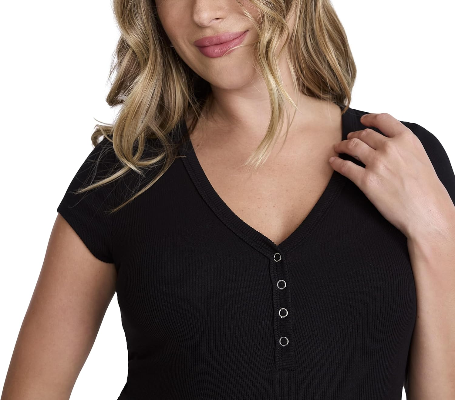 Motherhood Maternity Women'S Short Sleeve V-Neck Henley Rib Knit Bodycon Maxi Pregnancy Dress image number 2