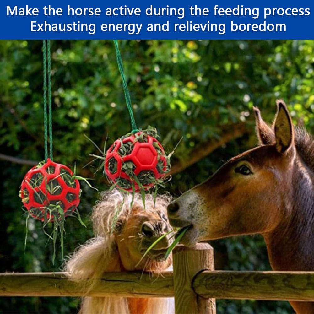 3-Pcs Horse Treat Ball Hay Feeder Toy &ndash; Hanging Slow Feeder Ball for Horses, Goats & Sheep, Stall Toy for Feeding and Enrichment image number 2