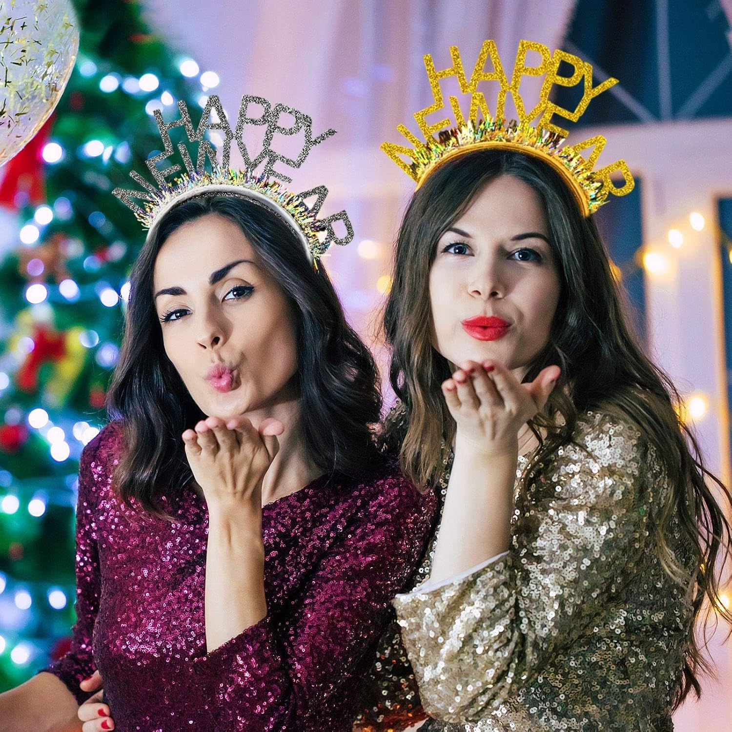 YSJCHEBS 2 Pieces Happy New Year Headbands, Headband Decoration for Women, Fashion Headbands with Lettering, New Year Accessories, New Year Party Headbands, Hairstyle Decoration image number 3