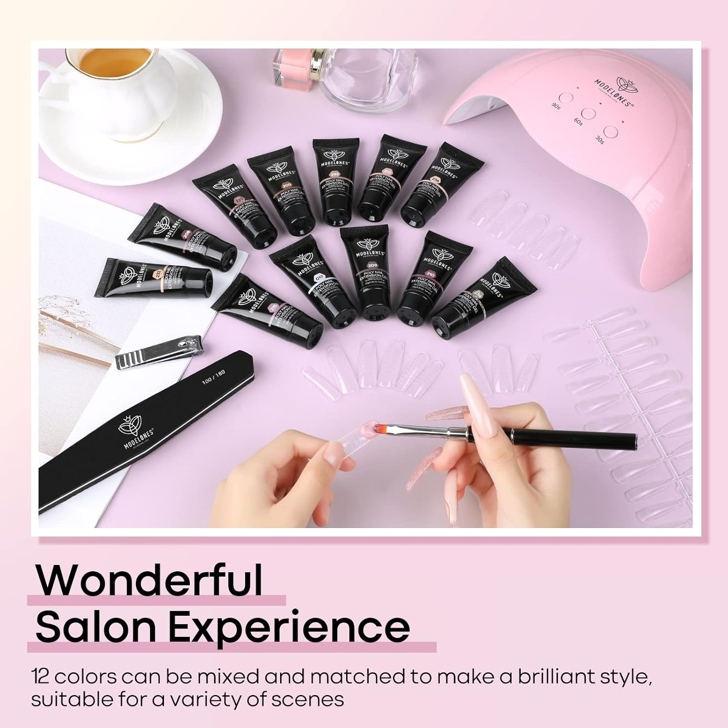 Modelones Poly Extension Gel Kit for Nail, 12 Colors Pink Glitter Nude Tones Poly Nail Gel Set French Manicure DIY Design Nail Art Home Salon Gifts image number 2