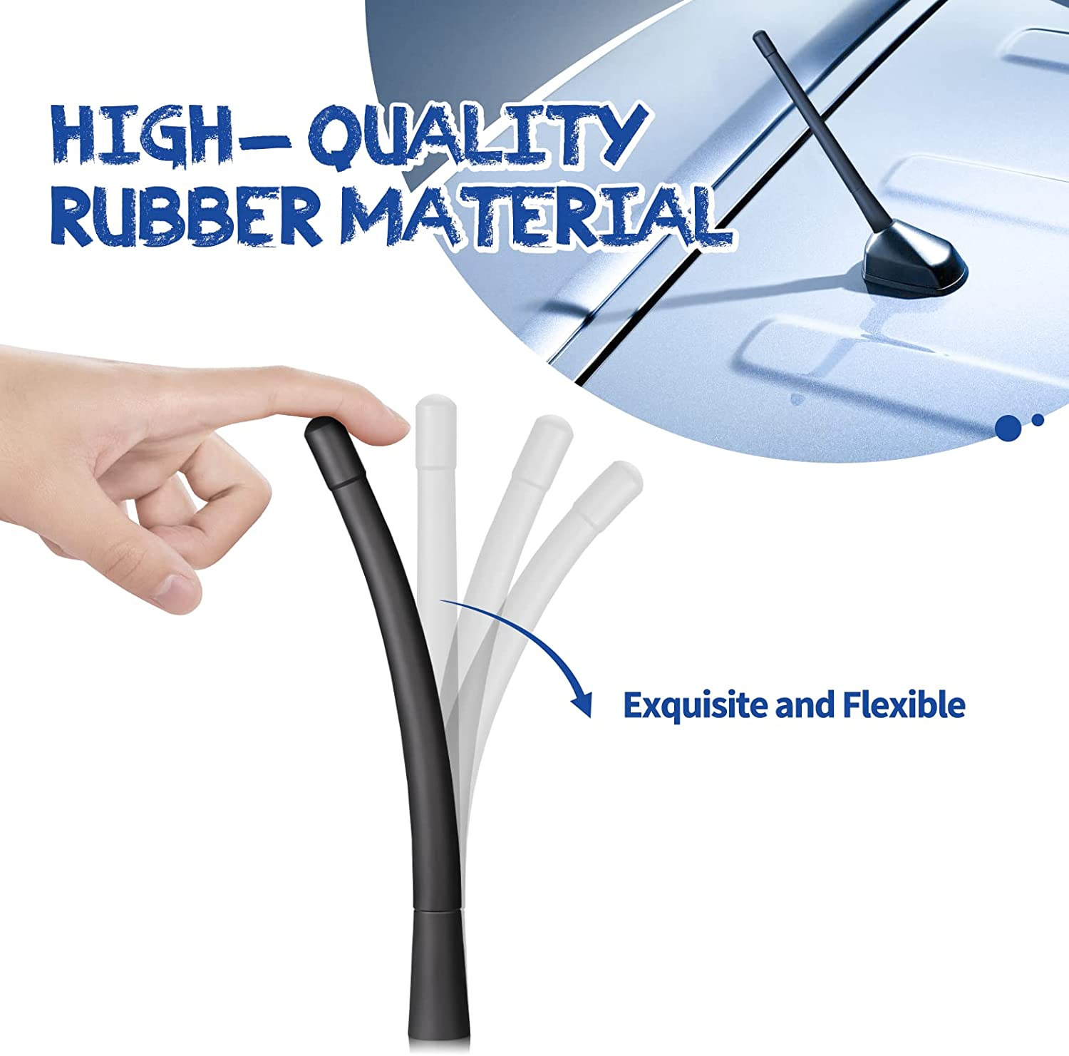 Universal Car Radio Antenna 7 Inch, Flexible Rubber Car Antenna Mast Replacement with M4 M5 M6 Thread Adapter(Color:Black) image number 3