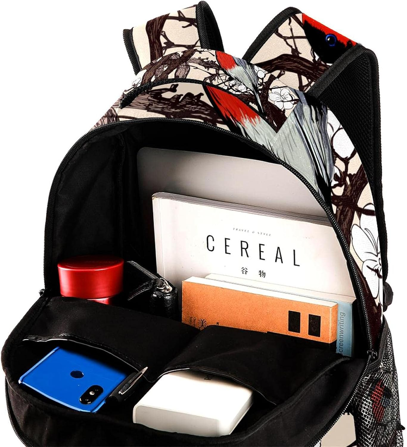 Little Imaginary Red Bird in a Cherry Blossoms Backpack Students Shoulder Bags Travel Bag College School Tote Backpacks image number 1