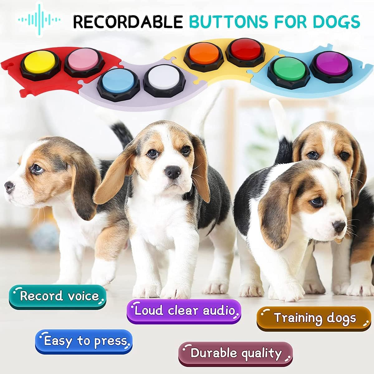 8Pcs Pet Training Buzzer Speech Training Buttons with EVA Mat Colorful Recordable Training Buzzers ABS Recordable Talking Button with Stickers for Dogs Cats image number 4