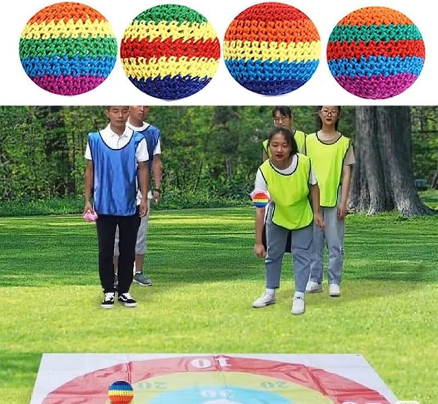 WADY 12Pcs Multifunctional Hacky Balls Easter Game Set,Colorful Crochet Knitted Juggling Sacks with Geometric Patterns, Perfect for Indoor & Outdoor Footbag Activities