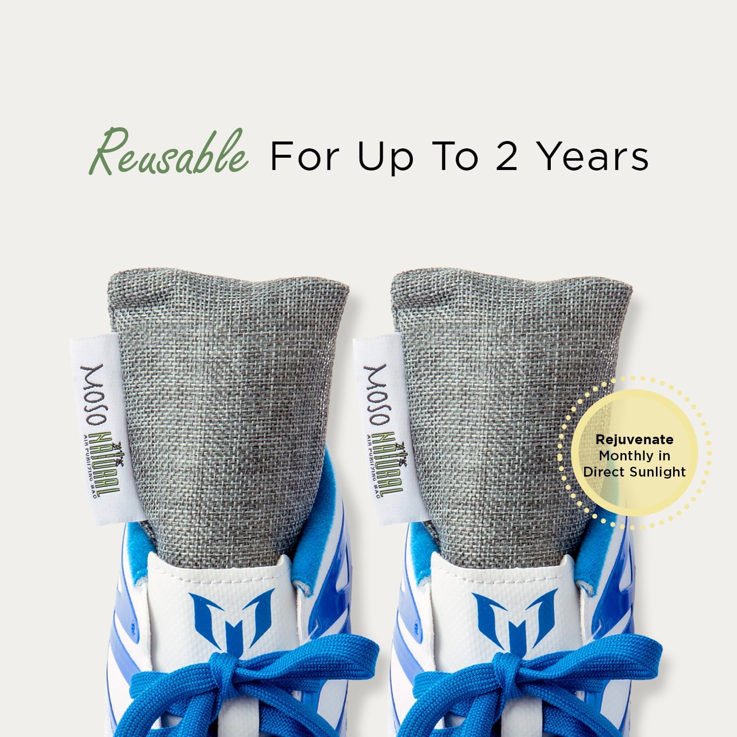 Moso Natural Shoe Deodorizer Insert | Charcoal Odor Absorber for Shoes, Boots, Gym Bag | Unscented Shoe Odor Eliminator | Air Purifying Bags (Two per Pack) image number 6